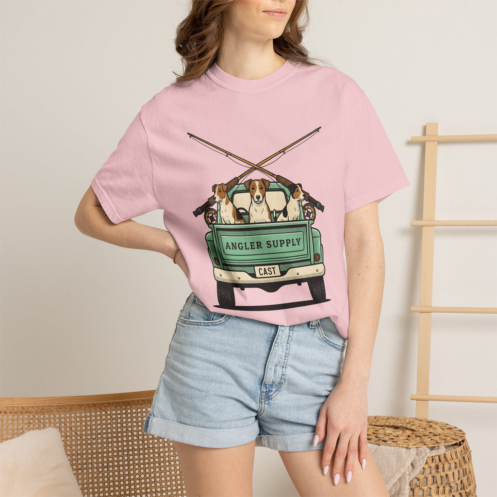 Canine Truck Shirt Dog Sporting Goods Gift Women Distressed Tee Dog Truck T-Shirt Dog Fan Vintage Tshirt Outdoor Graphic Cartoon Fishing