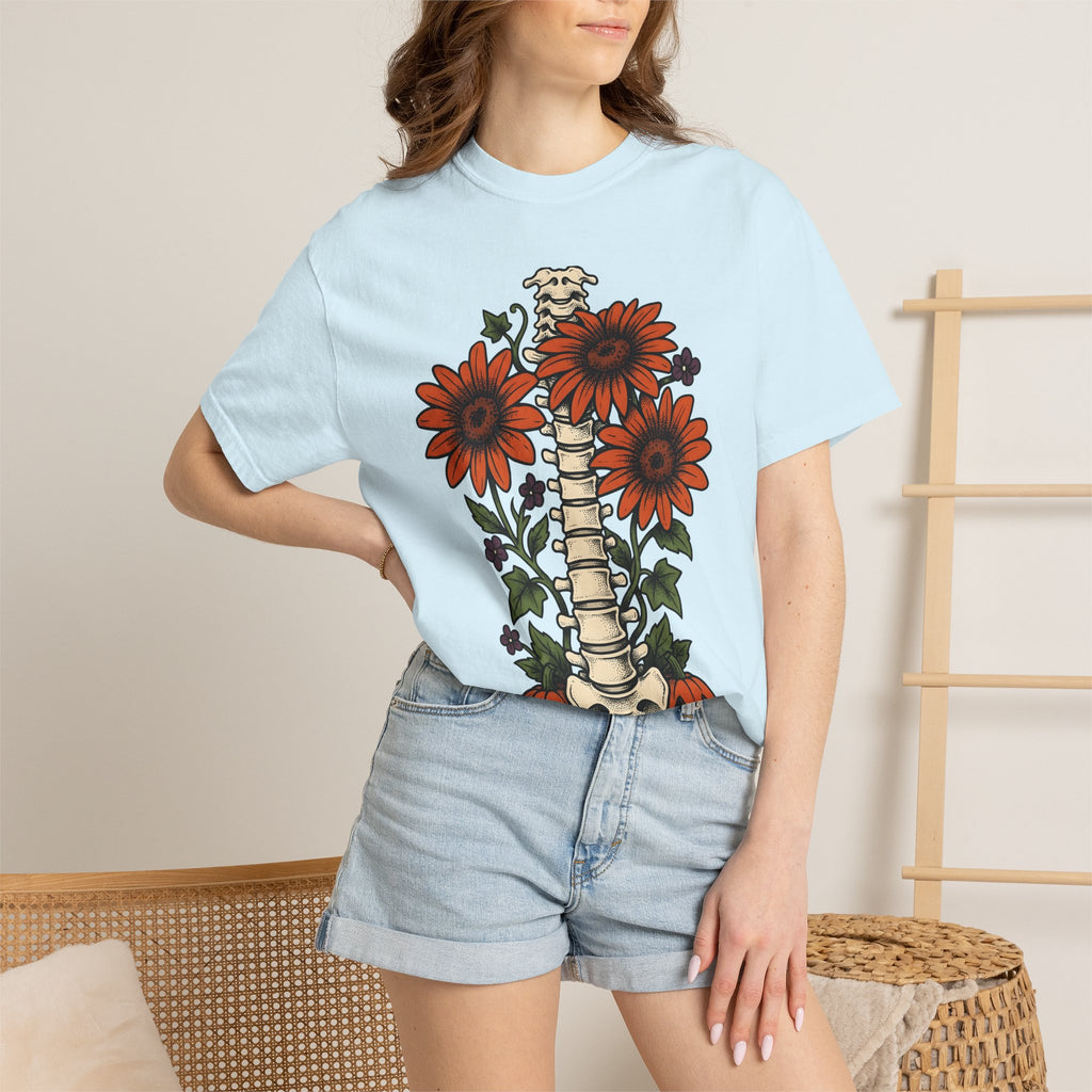 Spine Flower Pumpkins Shirt Halloween Horror Gift Women Ink Tee Gourd T-Shirt Horror Fan Tattoo Tshirt Horror Graphic Retro Sunflower Tshirt