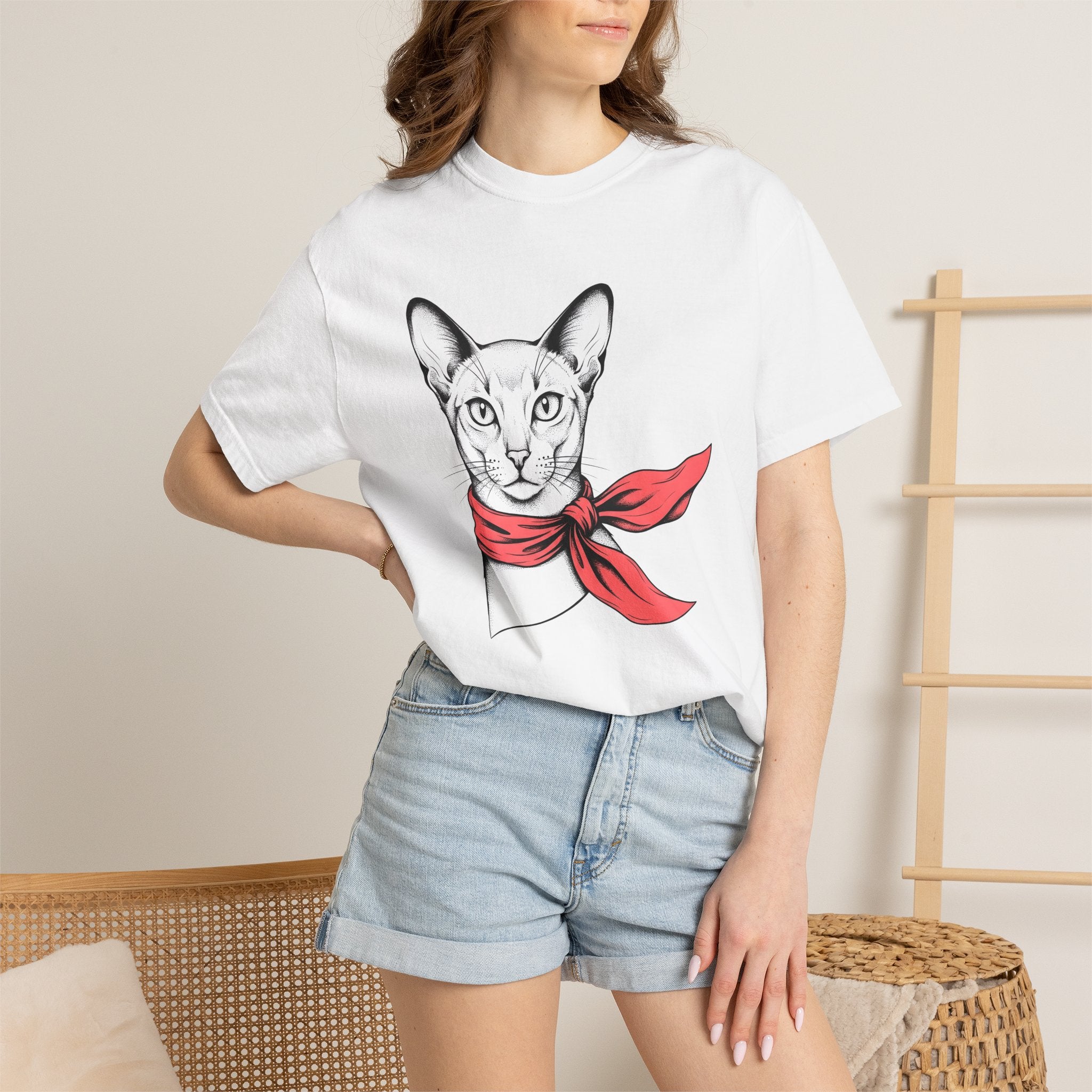 Sphynx Kitty Shirt Cat Outfit Gift Women Cartoon Tee Cat T-Shirt Feline Fan Cartoonish Tshirt Fashion Graphic Basic Muffler Tshirt