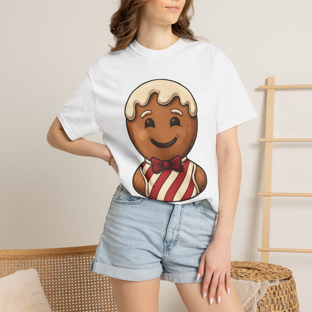 Gingerbread Man Shirt Christmas Food Gift Women Cute Tee Cookie T-Shirt Holiday Fan Gingerbread Tshirt Bakery Graphic Cartoon Bow Tie Tshirt