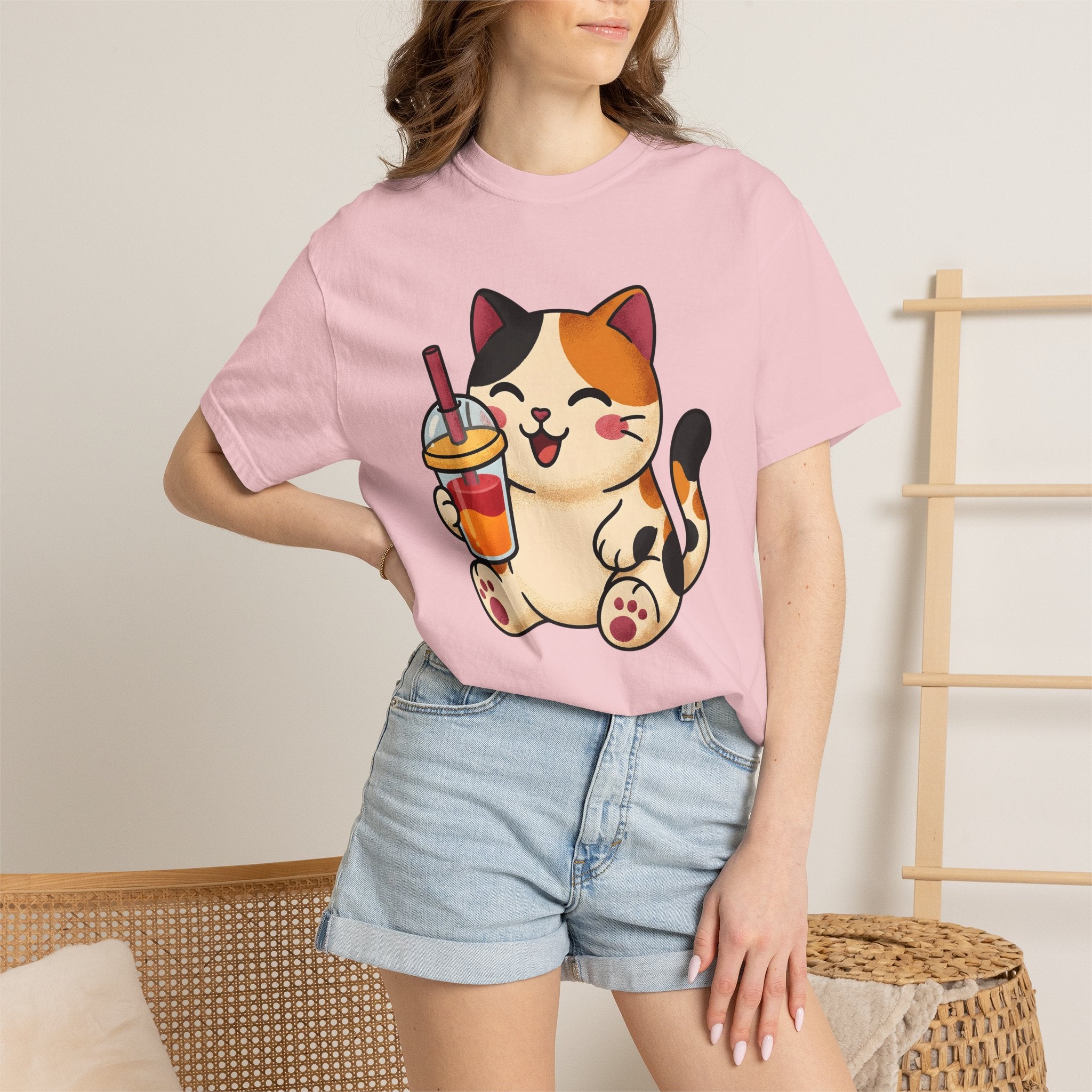 Tortoiseshell Cat Shirt Coffee Pets Gift Women Cute Tee Cat T-Shirt Coffee Fan Cat Tshirt Animal Graphic Comic Boba Tea Tshirt
