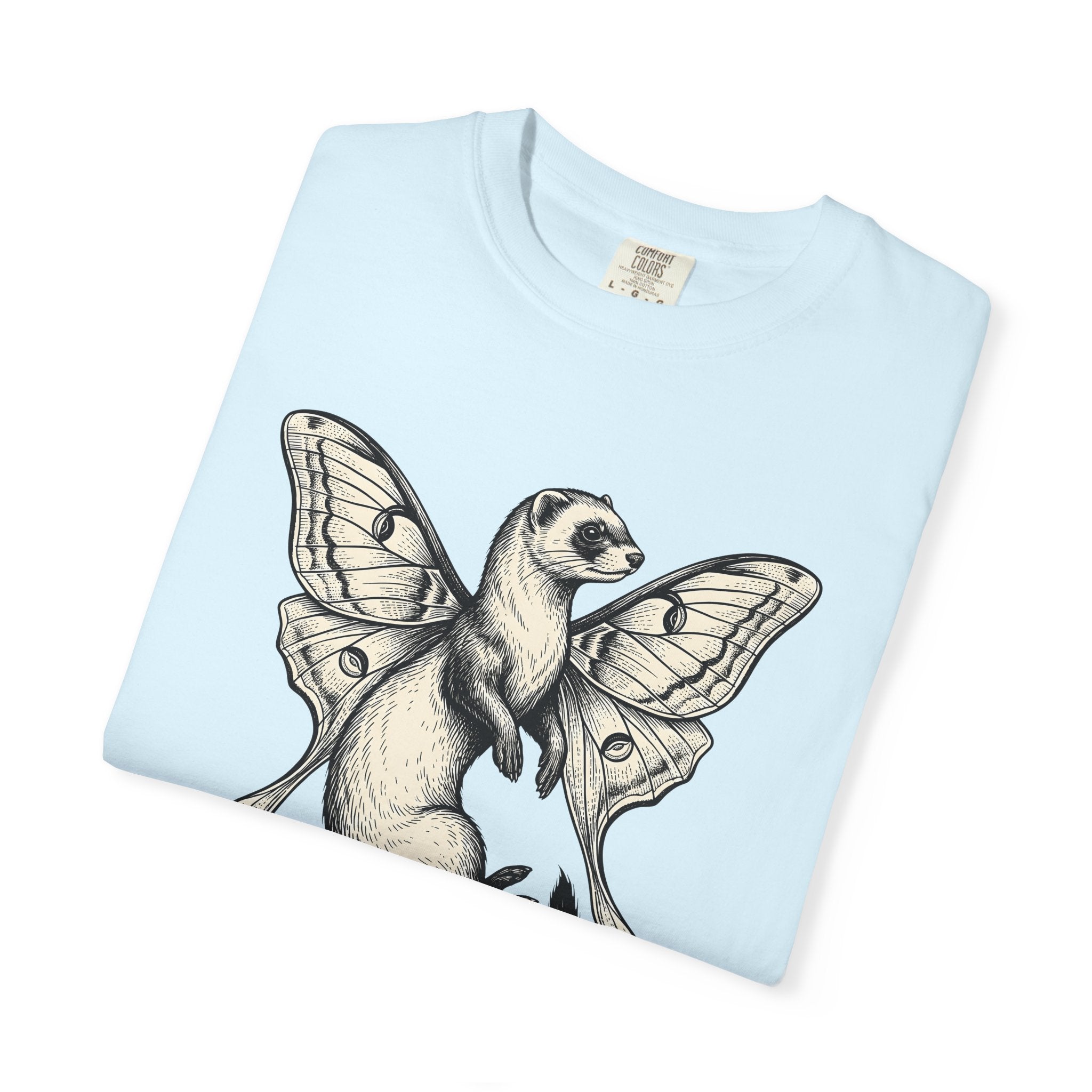 Ferret Sprite Shirt Boho Chic Wildlife Gift Women Sketch Tee Weasel T-Shirt Hippie Fan Hand Drawn Tshirt Wildlife Graphic Retro Insect Wings