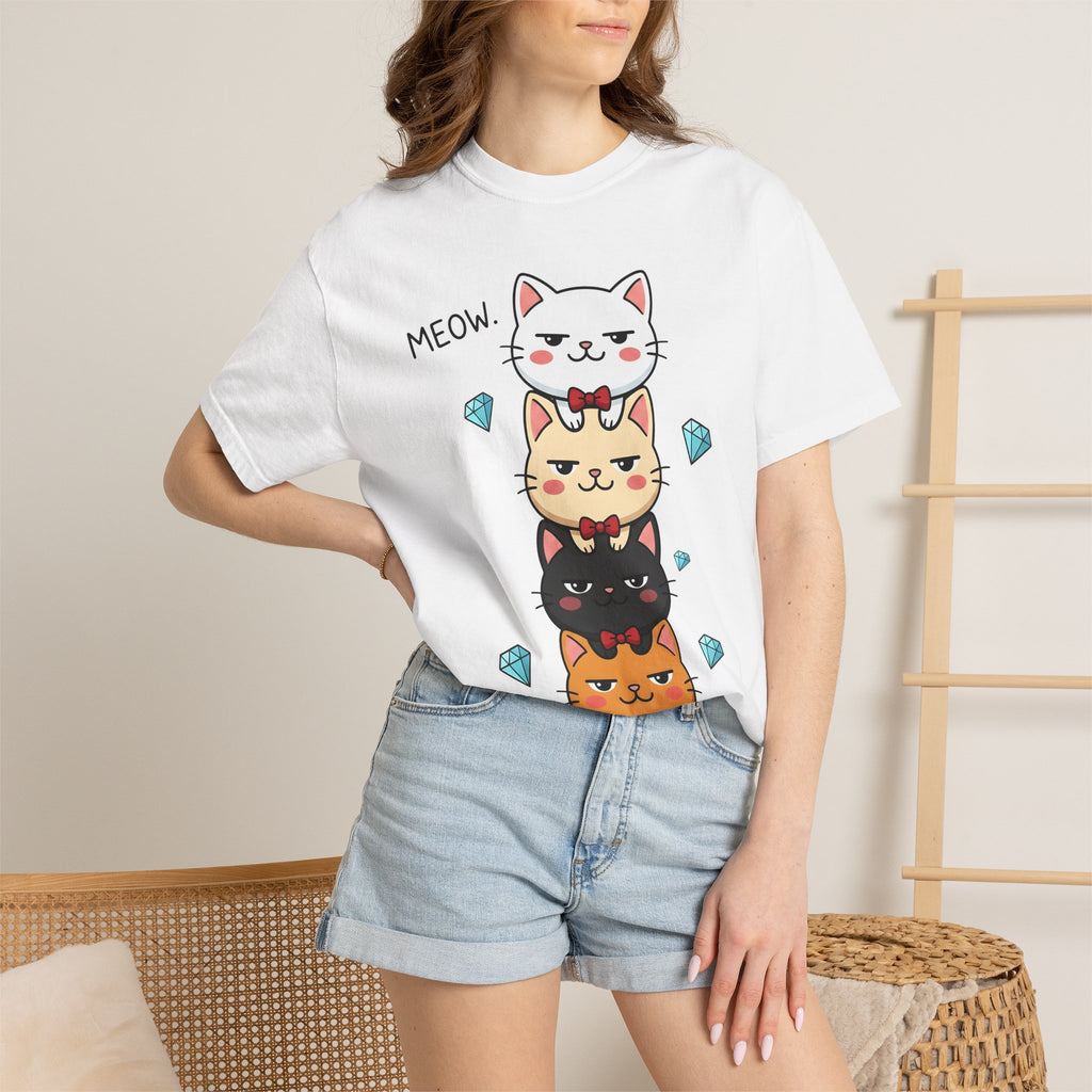 Stacked Kittens Shirt Cat Fauna Gift Women Adorable Tee Kittens T-Shirt Cat Fan Feline Tshirt Wildlife Graphic Illustration Crystals Tshirt