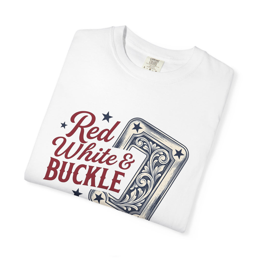 Cowboy Belt Buckle Shirt 4th Of July Rodeo Gift Women Rustic Tee Belt Buckle T-Shirt Patriot Fan Western Tshirt Rodeo Graphic Throwback Star