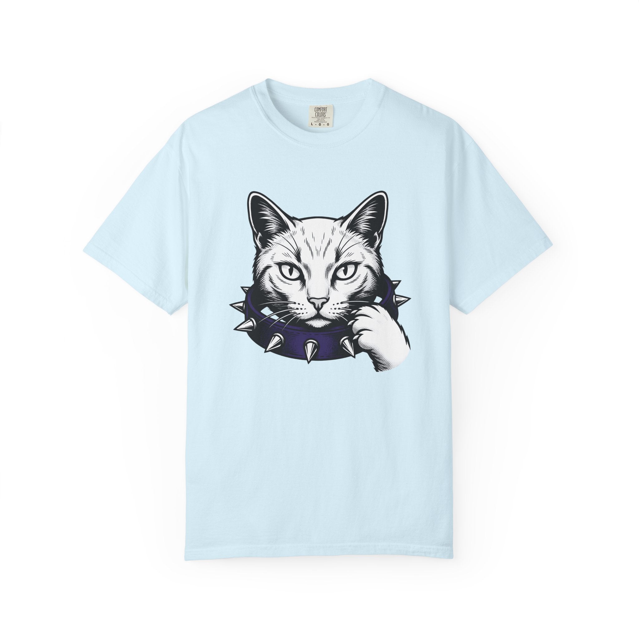Cat Face Shirt Cat Alternative Gift Women Ink Tee Kitty T-Shirt Feline Fan Tattoo Tshirt Punk Graphic Classic Studded Collar Tshirt