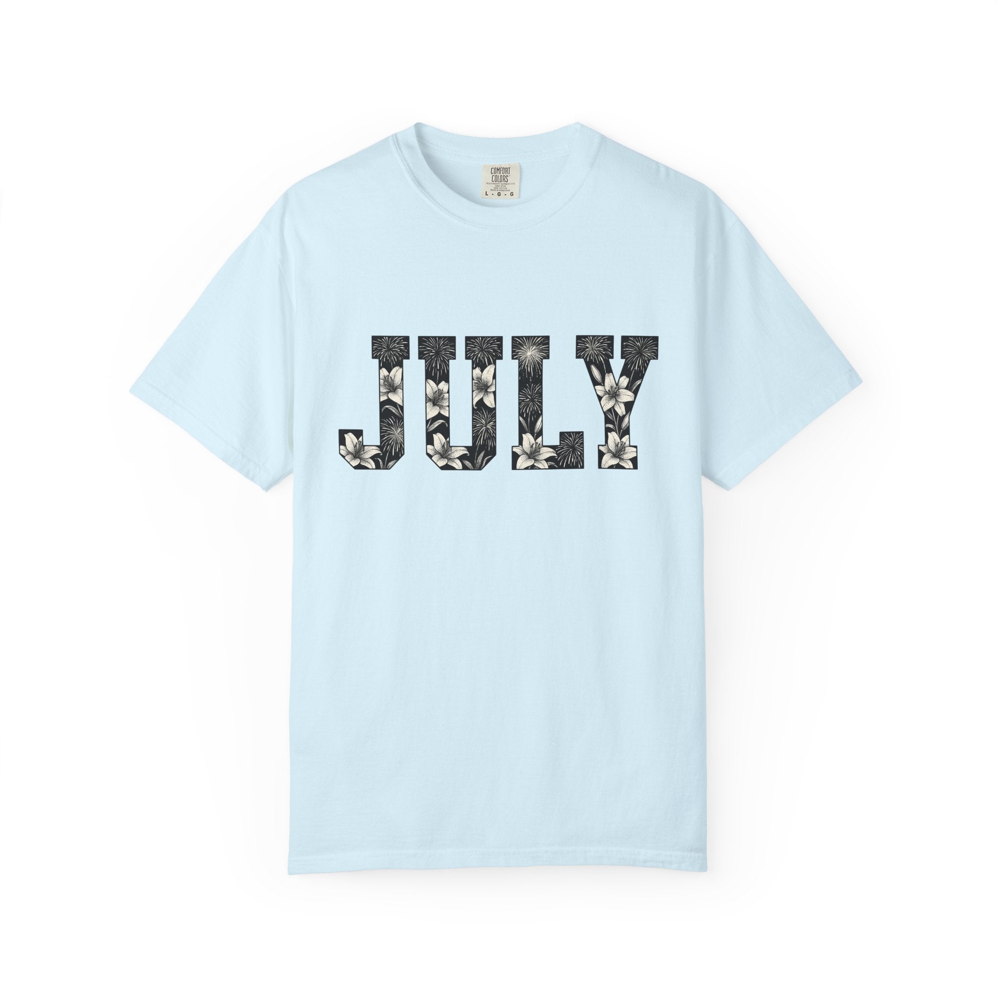 Bloom Fireworks Typography Shirt 4th Of July Garden Gift Women Clean Graphic Tee Fireworks Typography T-Shirt Independence Day Fan Graphic