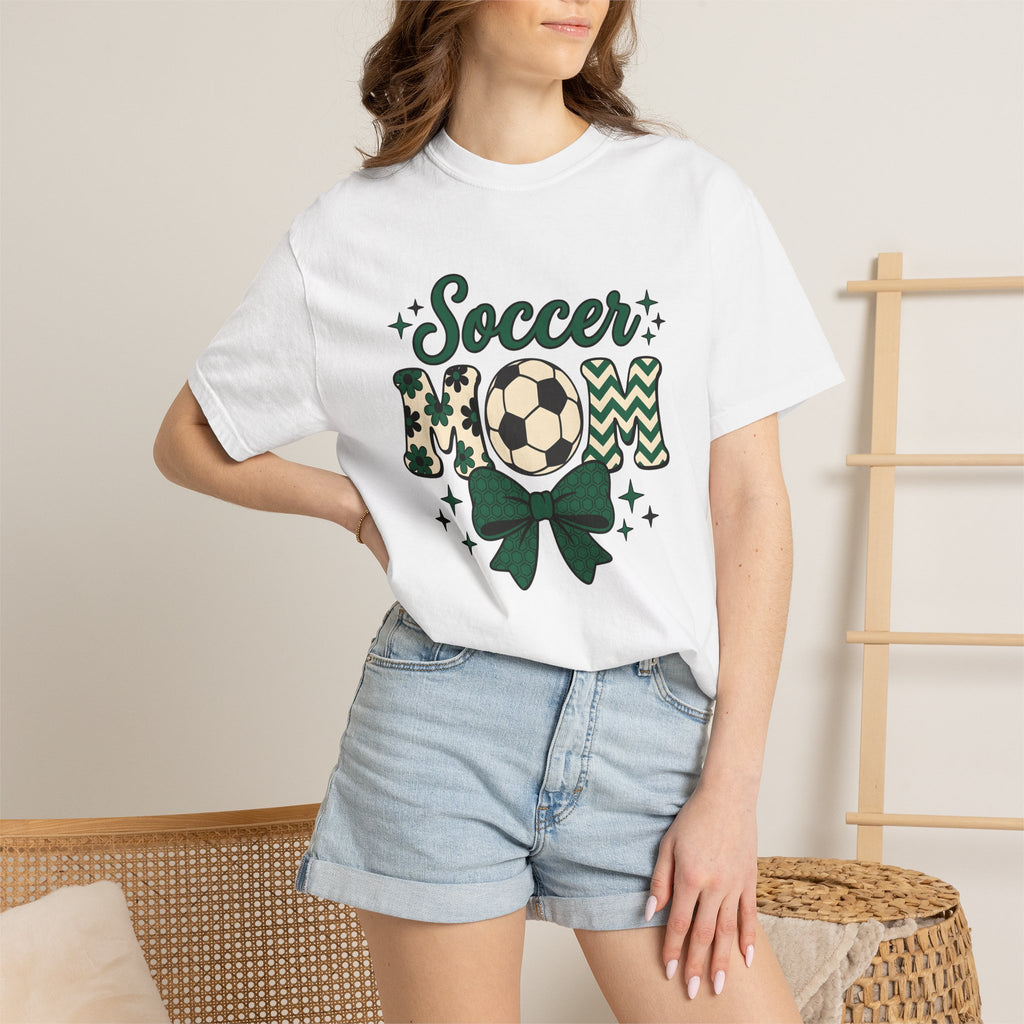 Soccer Ball Shirt Moms Athletics Gift Women Cute Tee Football T-Shirt Mom Enthusiast Adorable Tshirt Sports Graphic Vintage Ribbon Tshirt
