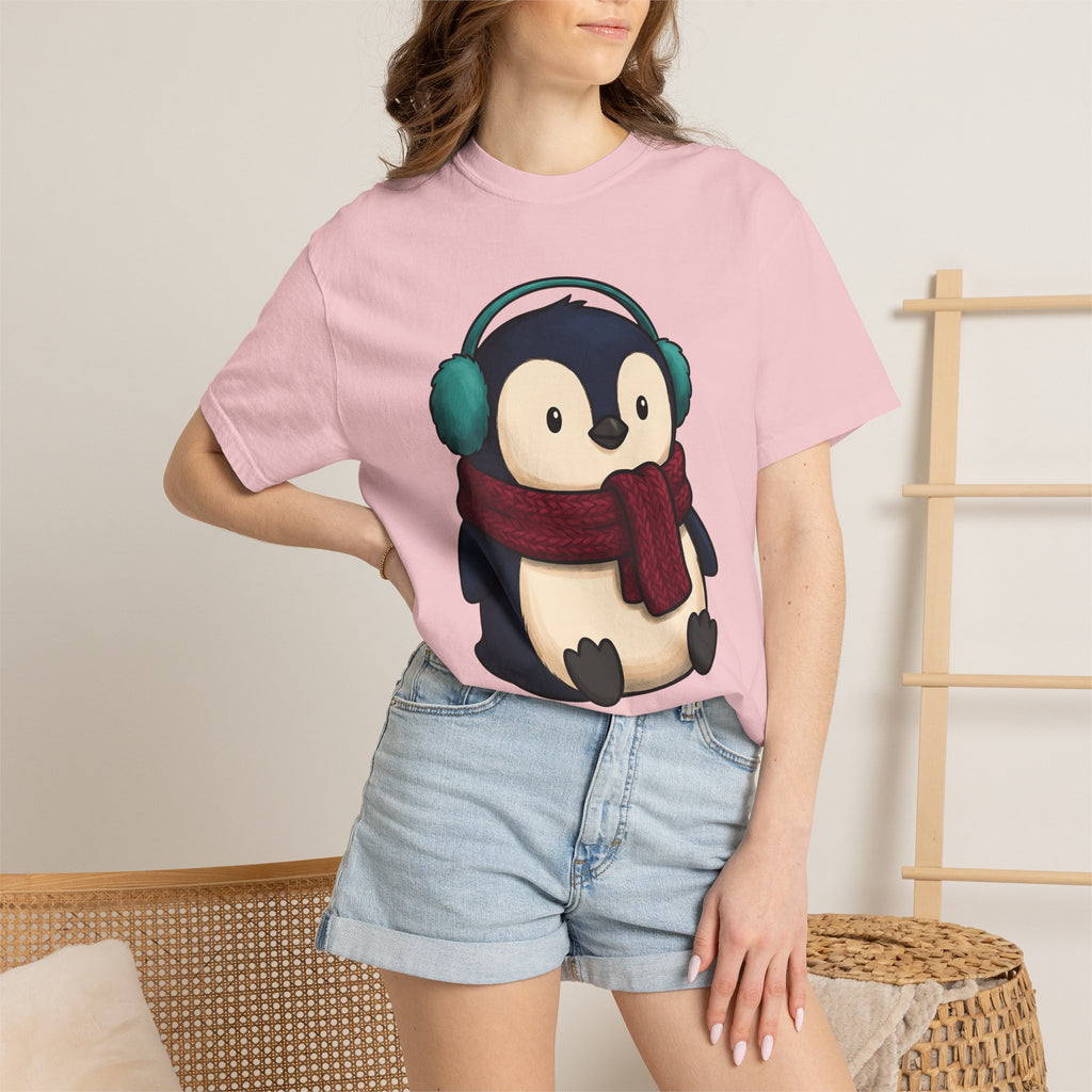 Penguin Shirt Animals Frost Gift Women Whimsical Tee Puffin T-Shirt Wildlife Fan Cartoon Tshirt Frosty Graphic Line Art Winter Wrap Tshirt