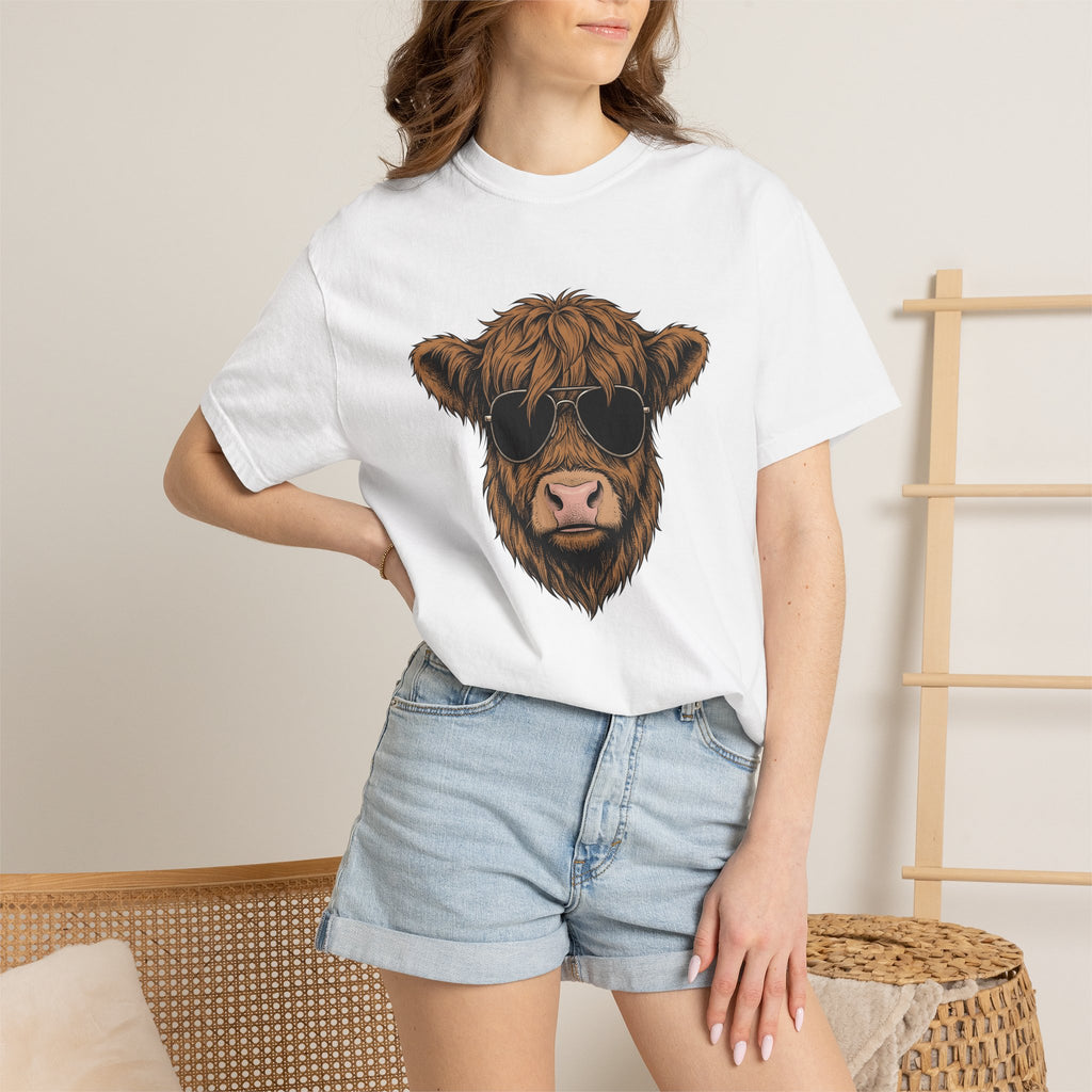 Mountain Cow Shirt Highland Cow Livestock Gift Women Hippie Tee Cow T-Shirt Highland Fan Bohemian Tshirt Farm Graphic Old School Eyewear