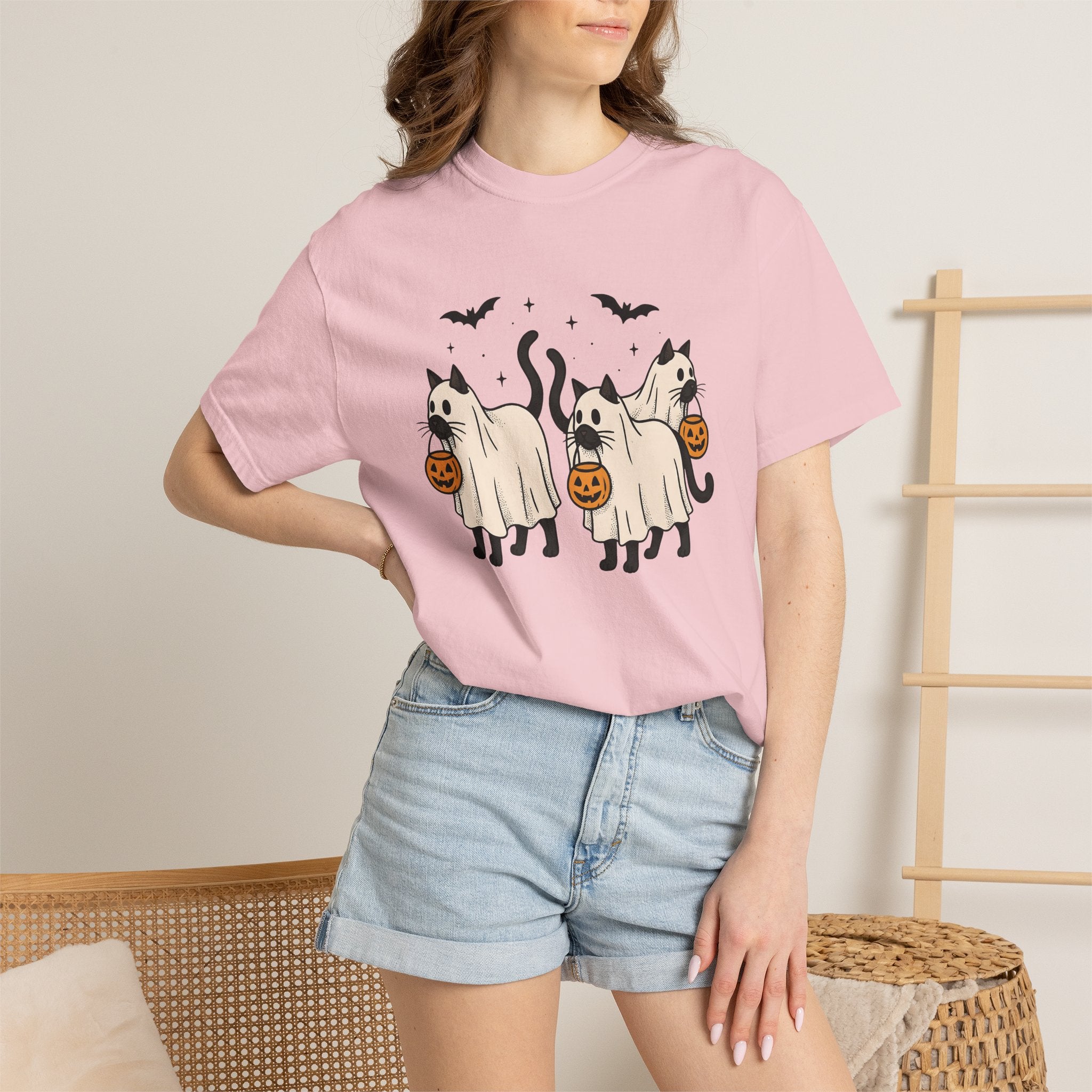 Spooky Cat Shirt Halloween Animal Gift Women Animation Tee Kitty T-Shirt Horror Fan Cartoon Tshirt Creature Graphic Classic Carved Pumpkin