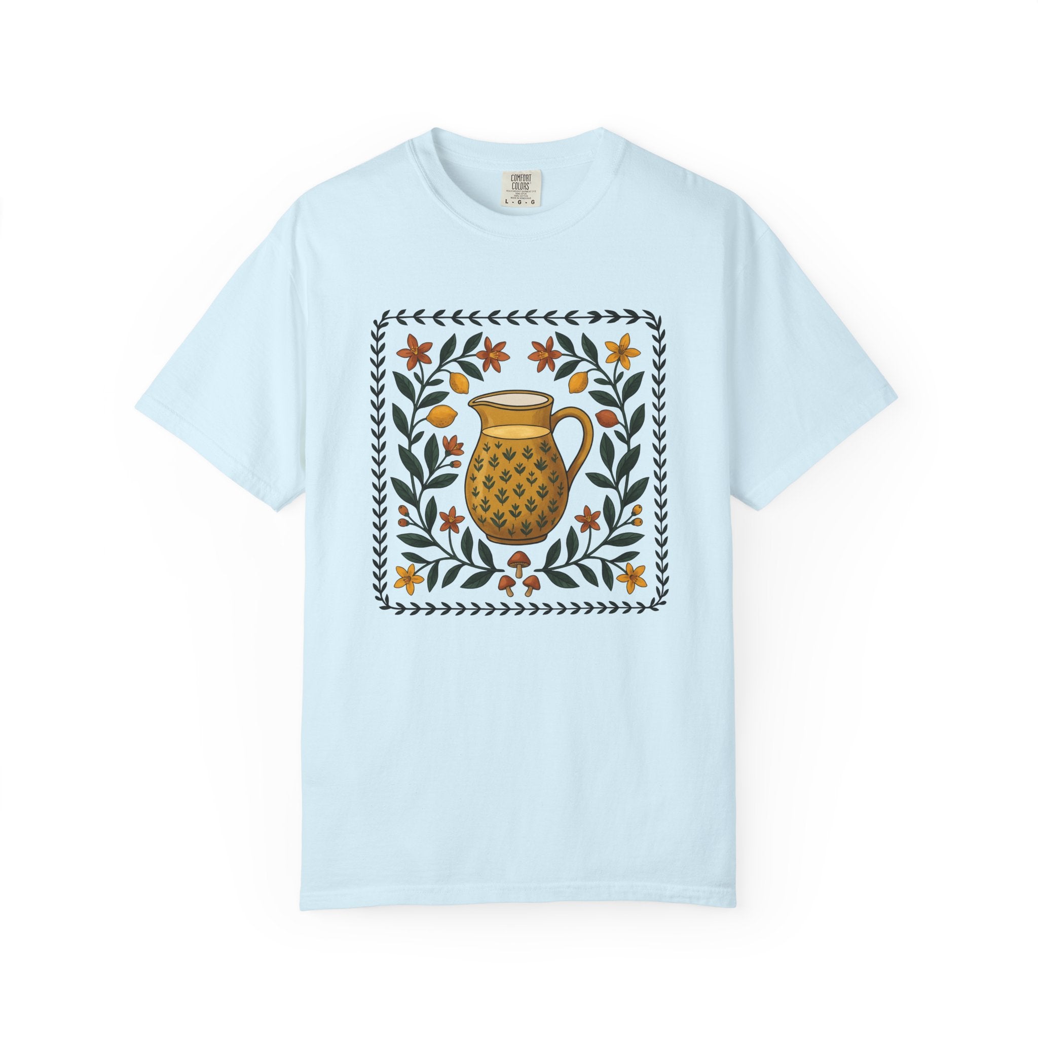 Classic Pitcher Shirt Coffee Bakeware Gift Women Primitive Tee Jug T-Shirt Coffee Fan Baking Tshirt Kitchenware Graphic Garden Blossom Edge