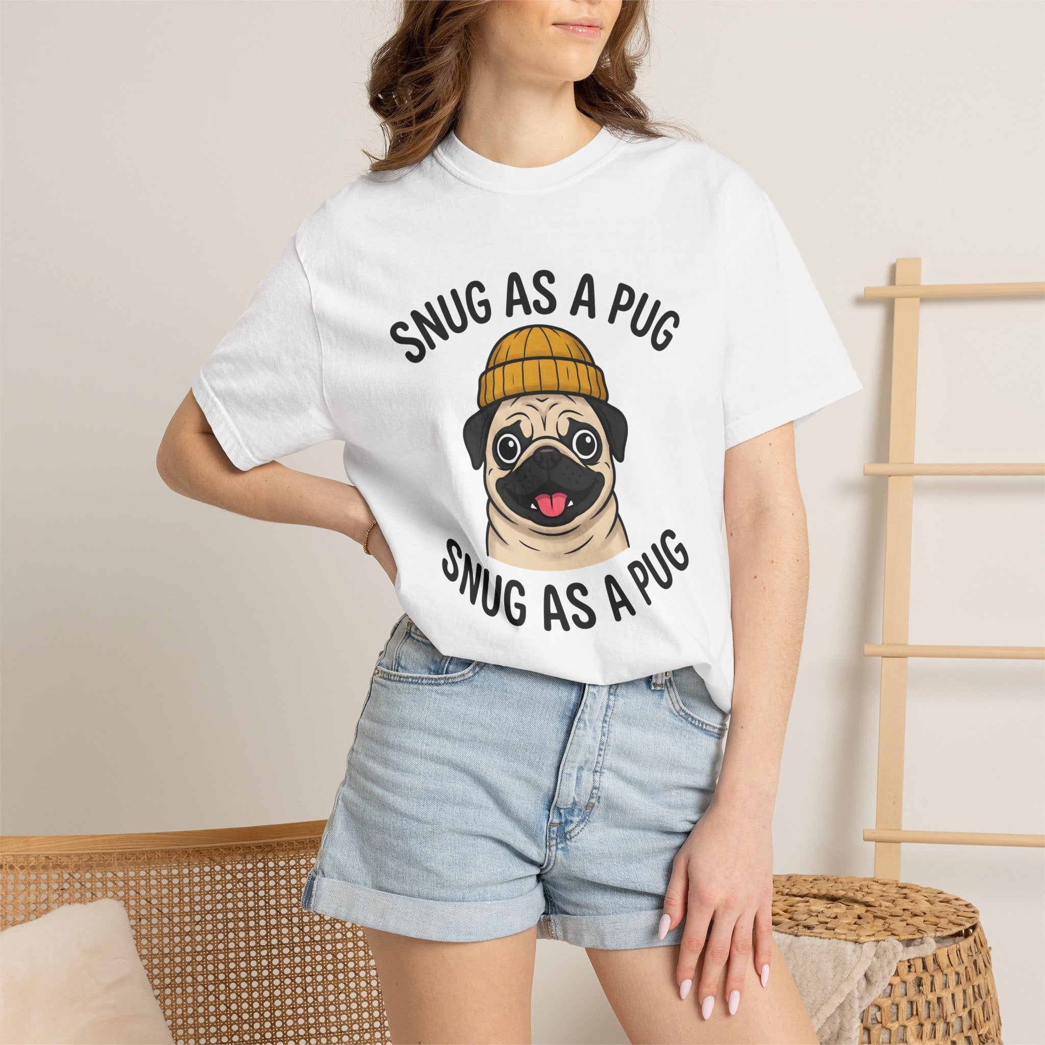 Pug Dog Shirt Dog Humor Gift Women Cartoon Tee Puggle T-Shirt Dog Fan Comic Graphic Tshirt Hand Drawn Beanie Hat Tshirt