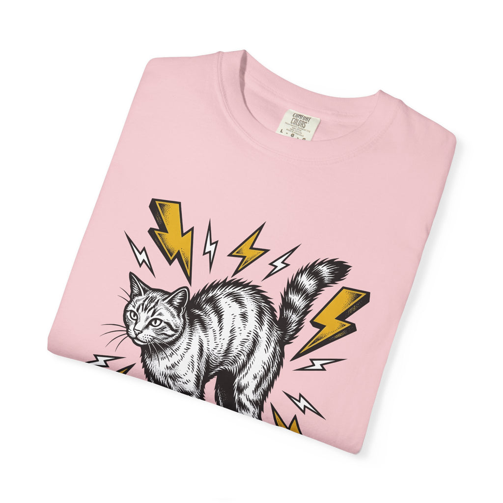 Tabby Cat Shirt Cat Animals Gift Women Bold Graphic Tee Kitty T-Shirt Cat Fan Feline Tshirt Creature Graphic Vintage Lightning Bolts Tshirt