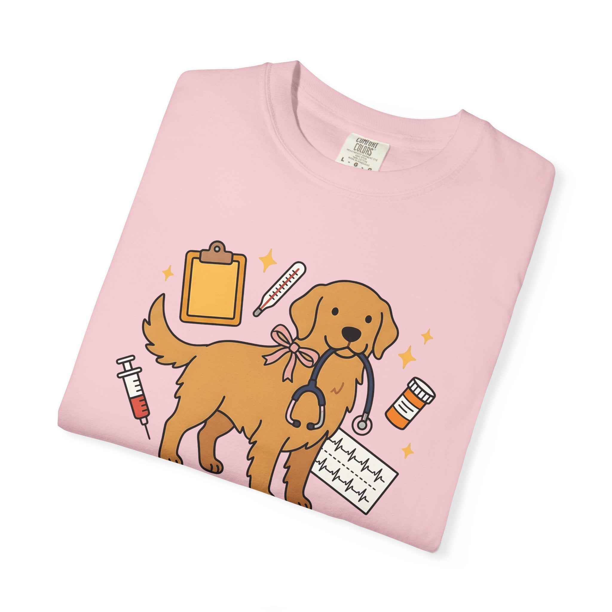 Retriever Dog Shirt Nurse Puppy Fan Gift Women Hand Drawn Tee Dog T-Shirt Healthcare Enthusiast Illustrated Graphic Dog Minimalist Vet