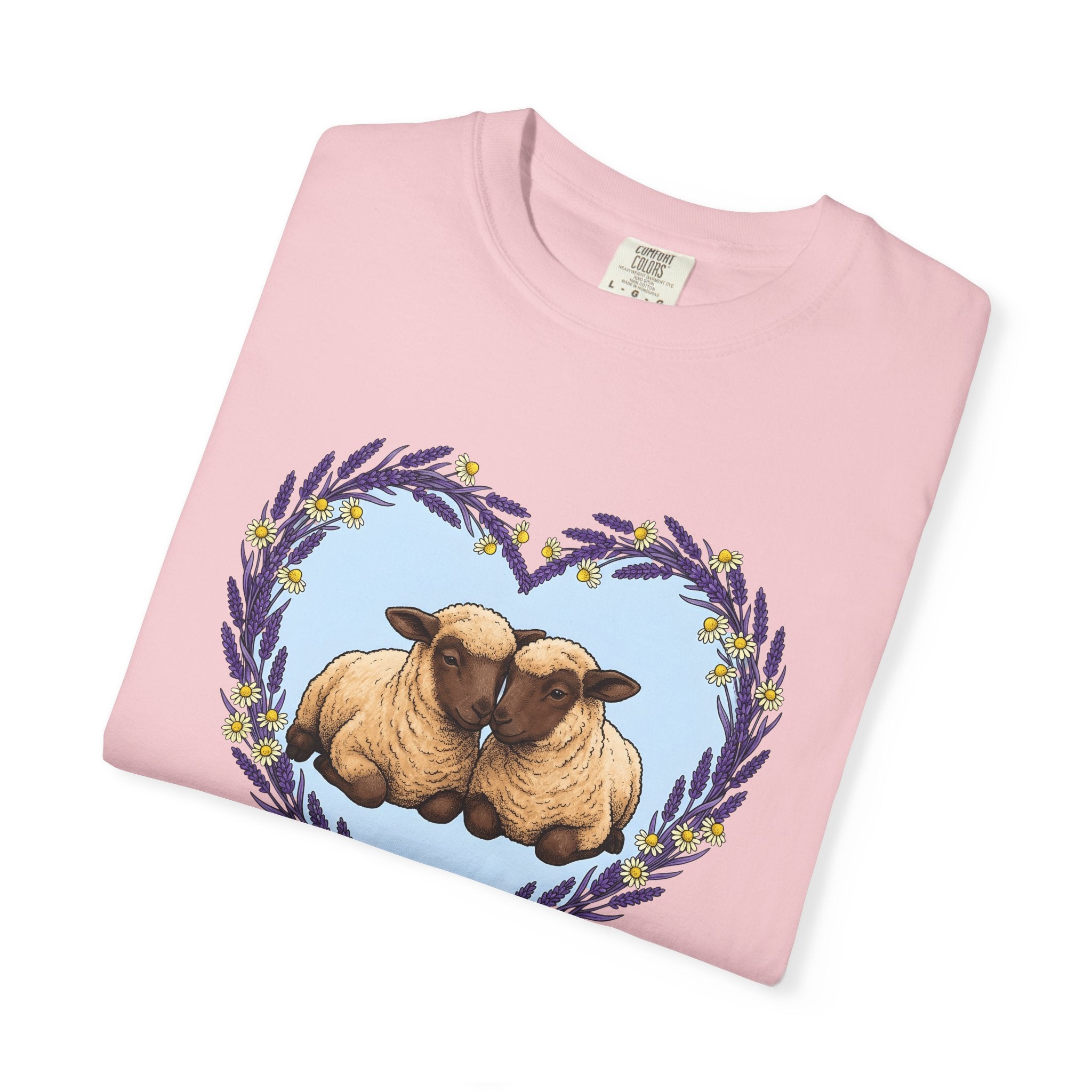 Sheep Couple Shirt Cute Pet Gift Women Sketch Tee Ewe T-Shirt Kawaii Fan Drawing Graphic Retro Flower Heart Tshirt