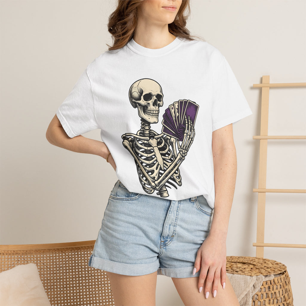 Skeleton Playing Cards Shirt Halloween Gothic Gift Women Vintage Tee Card Shark T-Shirt Horror Fan Retro Tshirt Dark Graphic Hand Drawn