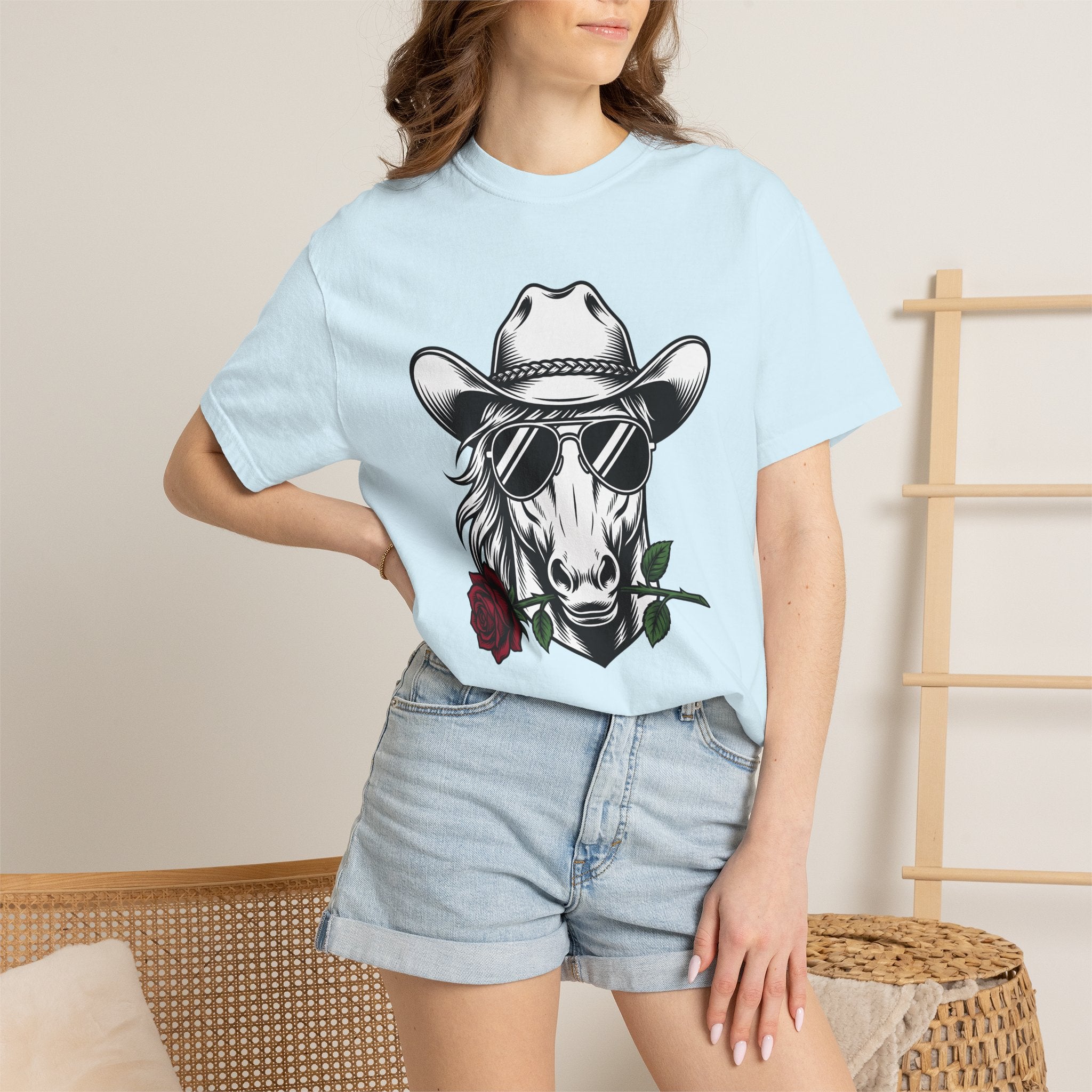 Horse Hat Cowboy Shirt Cowgirl Leather Gift Women Line Art Tee Cowboy T-Shirt Rodeo Fan Minimalist Tshirt Leather Graphic Hand Drawn Bloom
