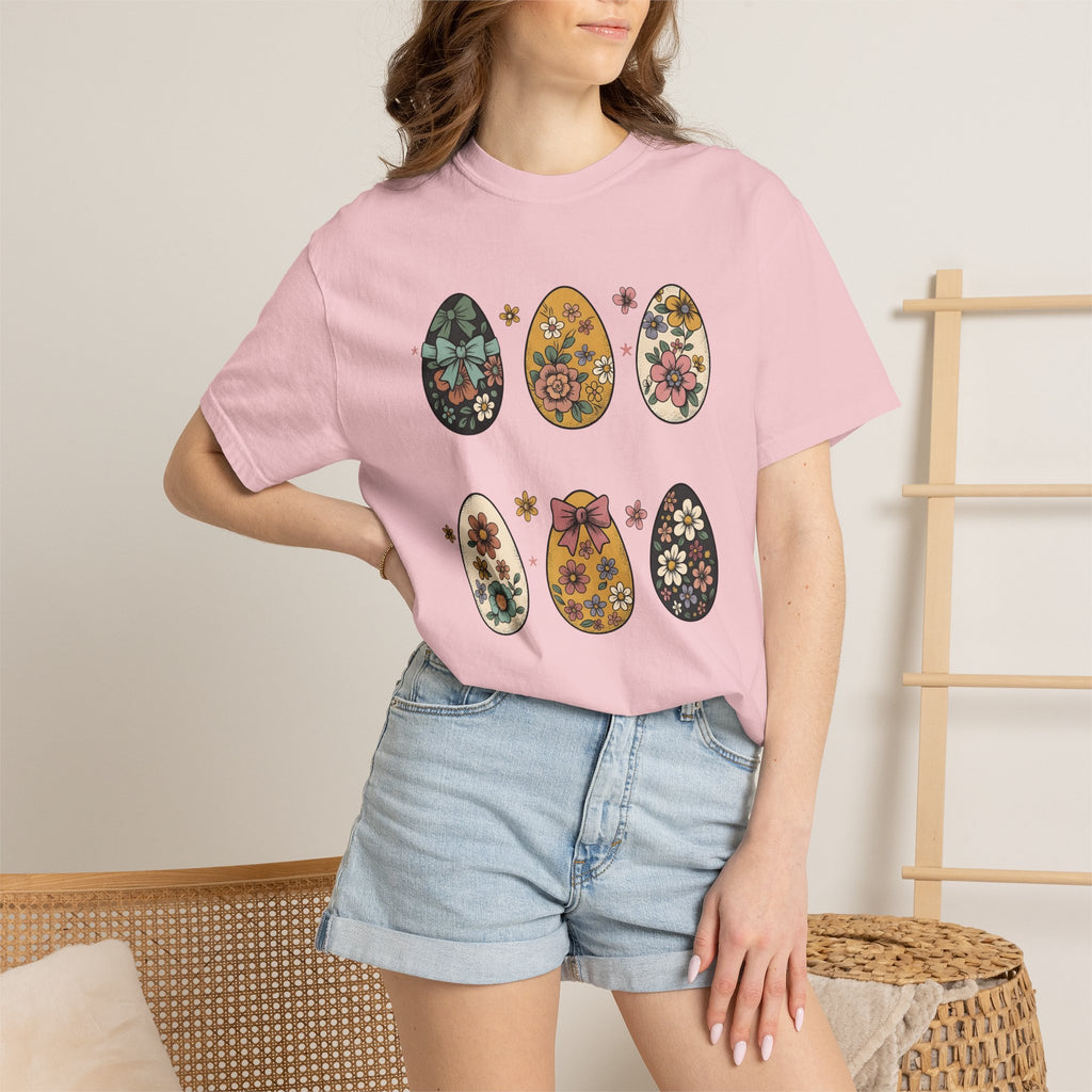 Flower Eggs Shirt Easter Garden Gift Women Hippie Tee Easter Egg T-Shirt Spring Fan Boho Tshirt Yard Graphic Retro Ribbon Tshirt