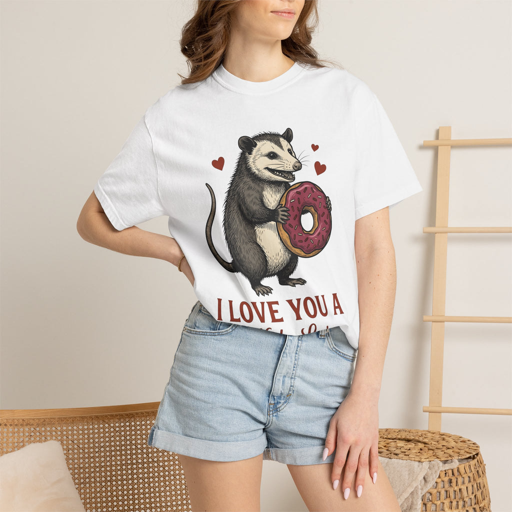 Opossum Doughnut Shirt St. Valentine's Day Fauna Gift Women Animation Tee Donut T-Shirt Valentine Fan Cartoony Tshirt Wildlife Graphic