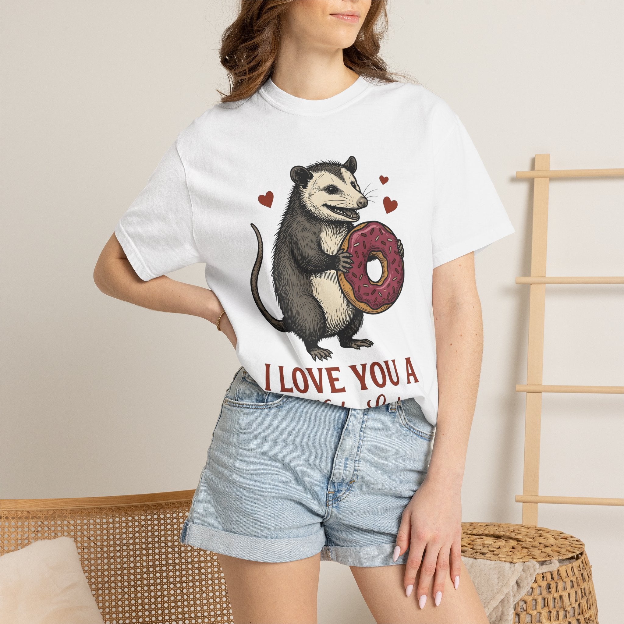 Opossum Doughnut Shirt St. Valentine's Day Fauna Gift Women Animation Tee Donut T-Shirt Valentine Fan Cartoony Tshirt Wildlife Graphic