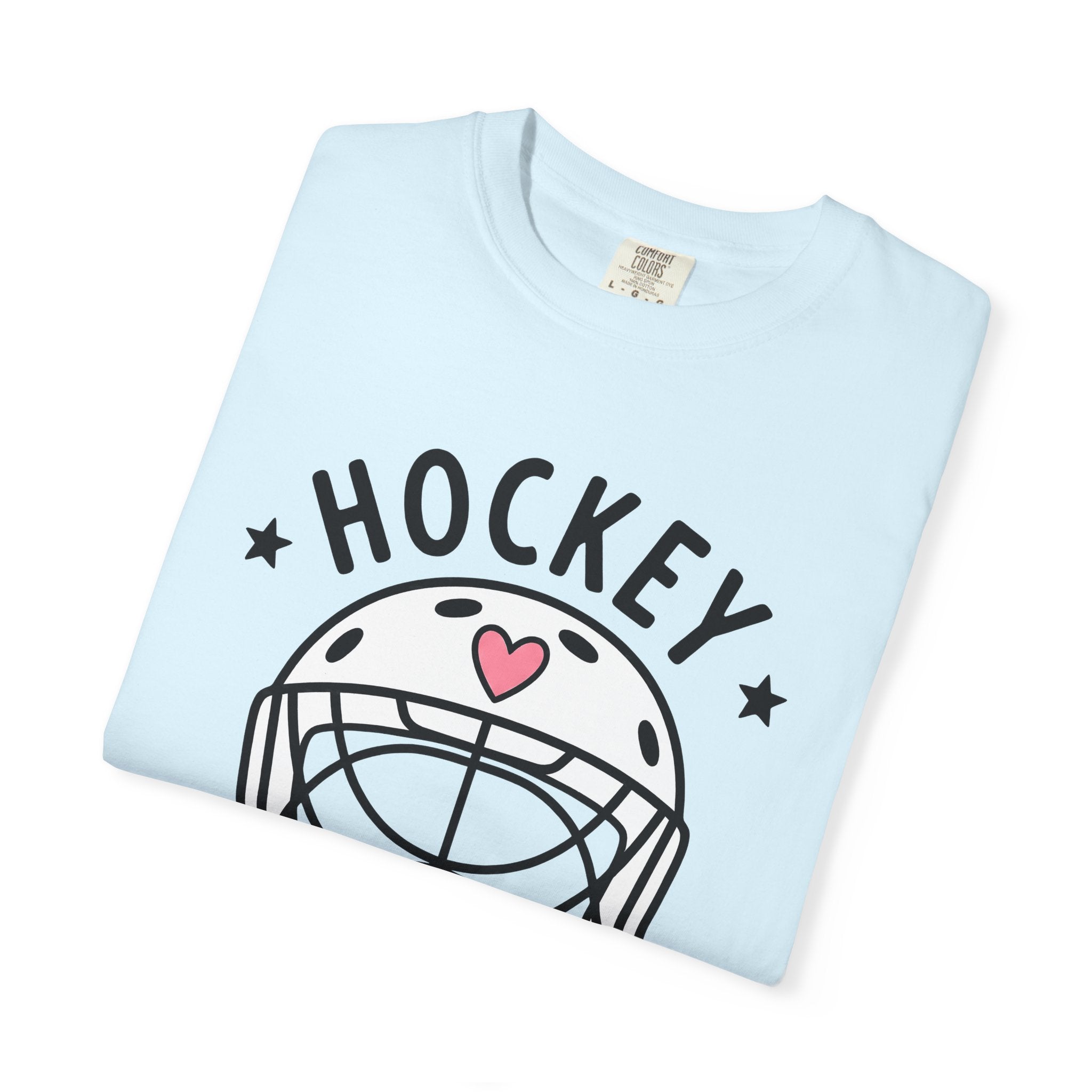 Hockey Helmet Shirt Moms Sports Gift Women Cute Tee Hockey Mask T-Shirt Mom Fan Hockey Mom Graphic Illustration Hand Drawn Heart Tshirt