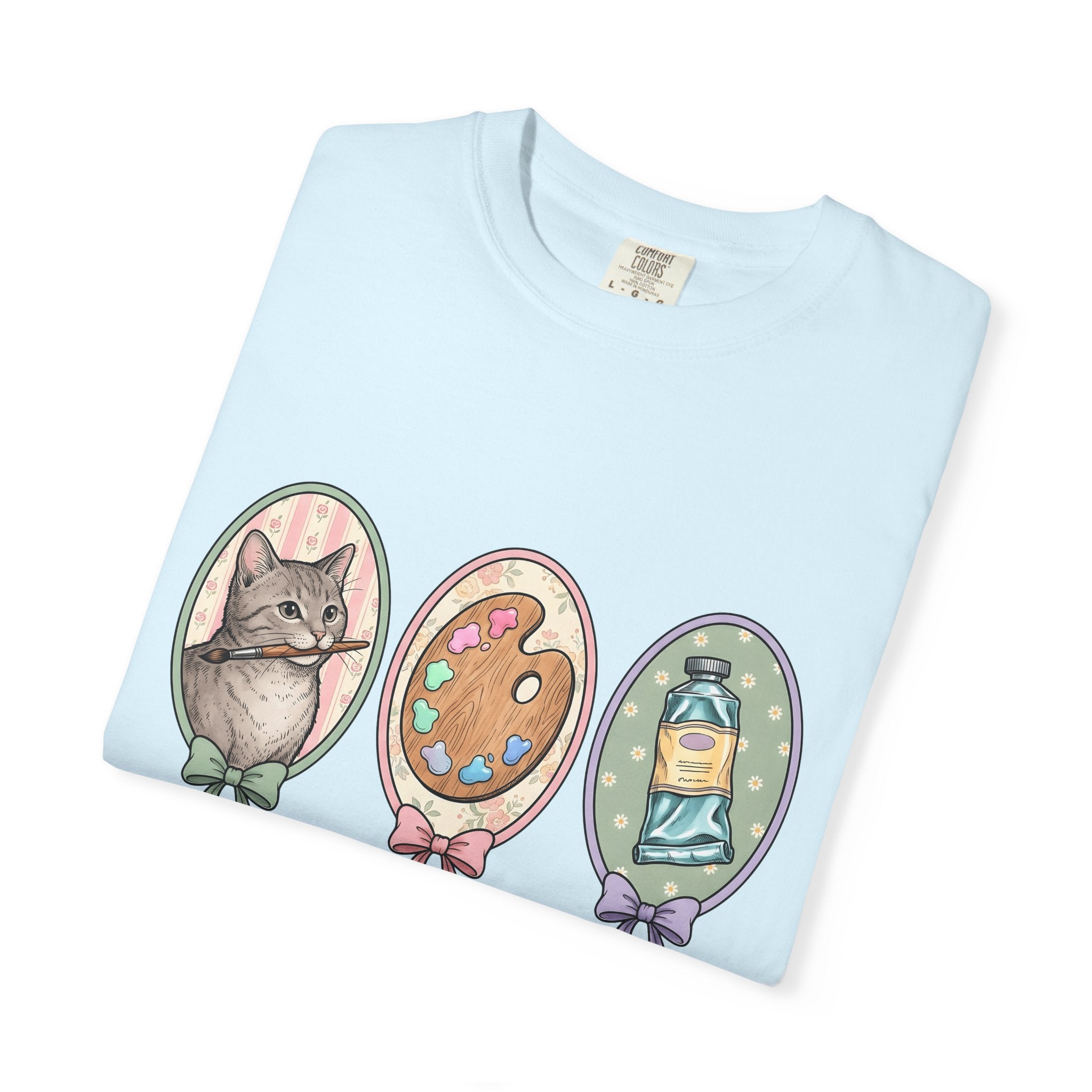 Kitten Brush Shirt Cat Painter Gift Women Retro Tee Cat Brush T-Shirt Cat Fan Feline Tshirt Artistic Graphic Painter Design Sketch Color
