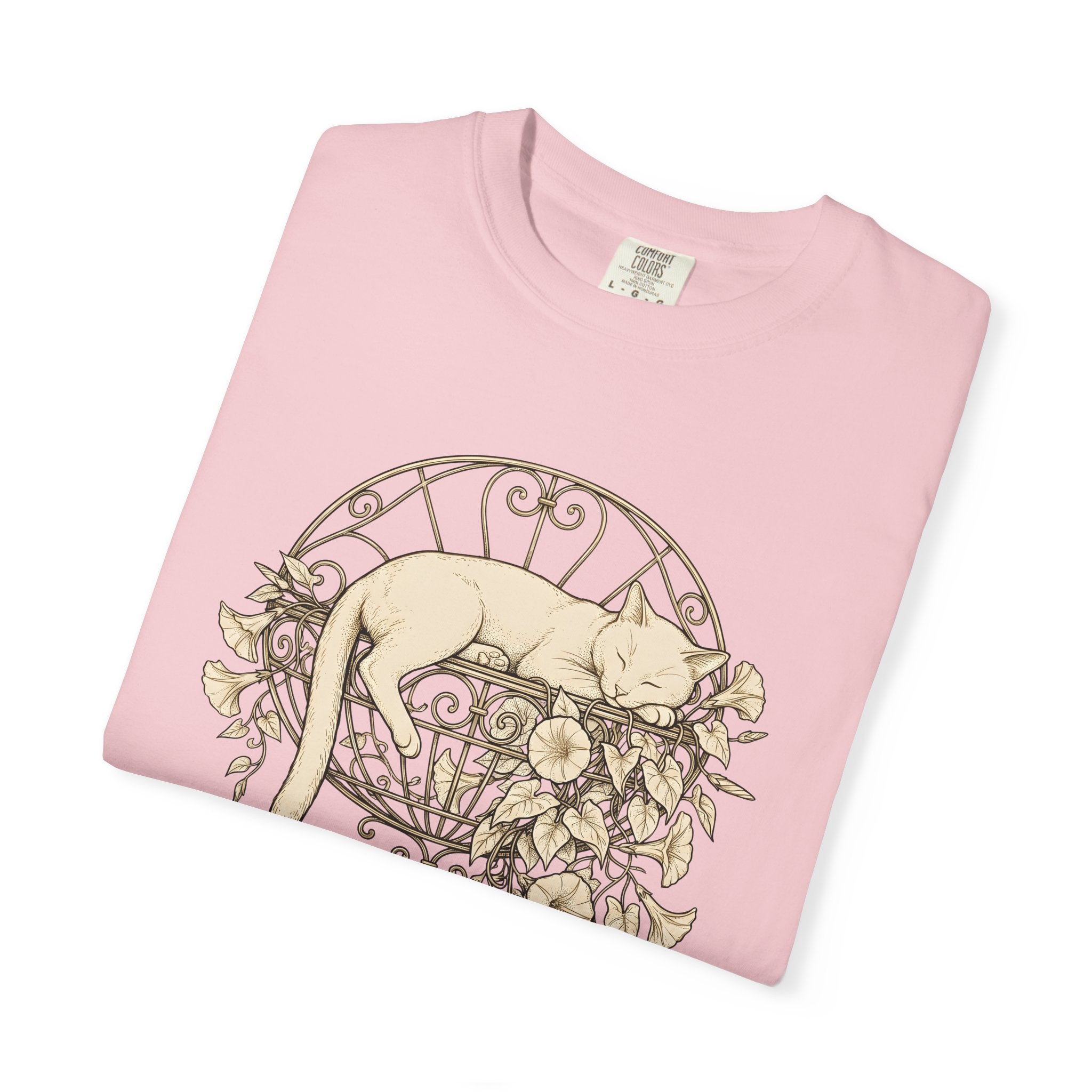 Napping Cat Shirt Cat Botanicals Gift Women Retro Tee Kitten T-Shirt Cat Fan Feline Tshirt Floral Graphic Sketch Blooms Tshirt