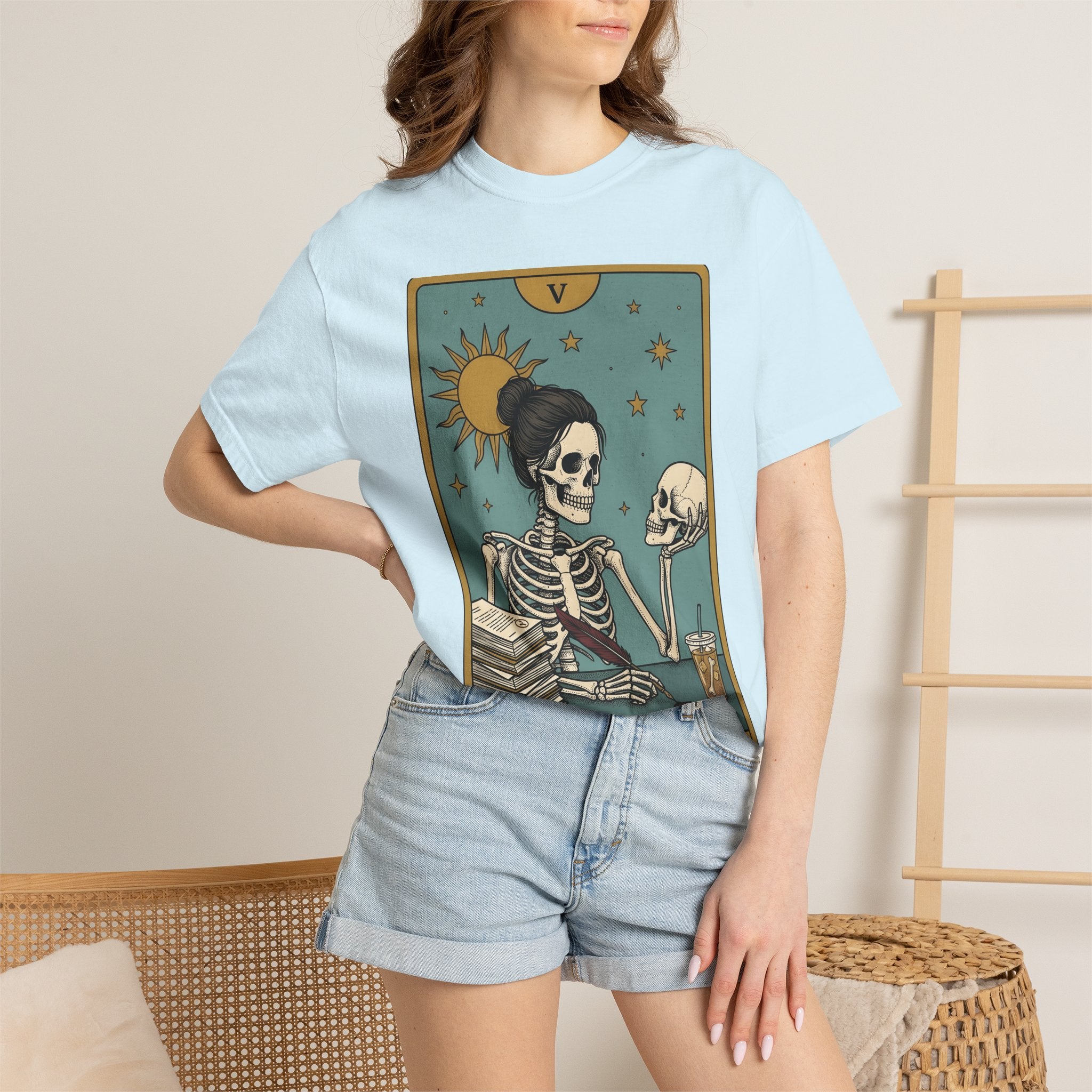 Skeleton Educator Shirt Teachers Spooky Gift Women Divination Card Tee Bone Teacher T-Shirt Educator Enthusiast Tarot Card Tshirt Horror