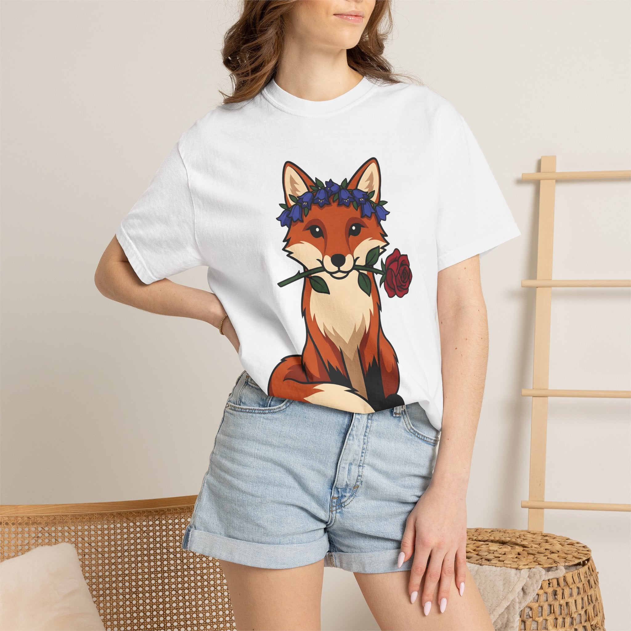 Fox Floral Wreath Shirt Animals & Flowers Forest Gift Women Adorable Tee Fox T-Shirt Wildlife Fan Cute Tshirt Woods Graphic Animation