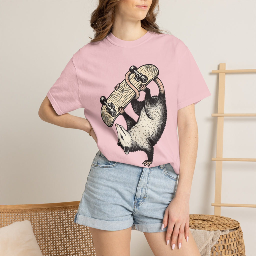 Night Possum Skateboard Shirt Animals Action Sports Gift Women Cartoon Tee Possum T-Shirt Wildlife Enthusiast Toon Tshirt Extreme Sports