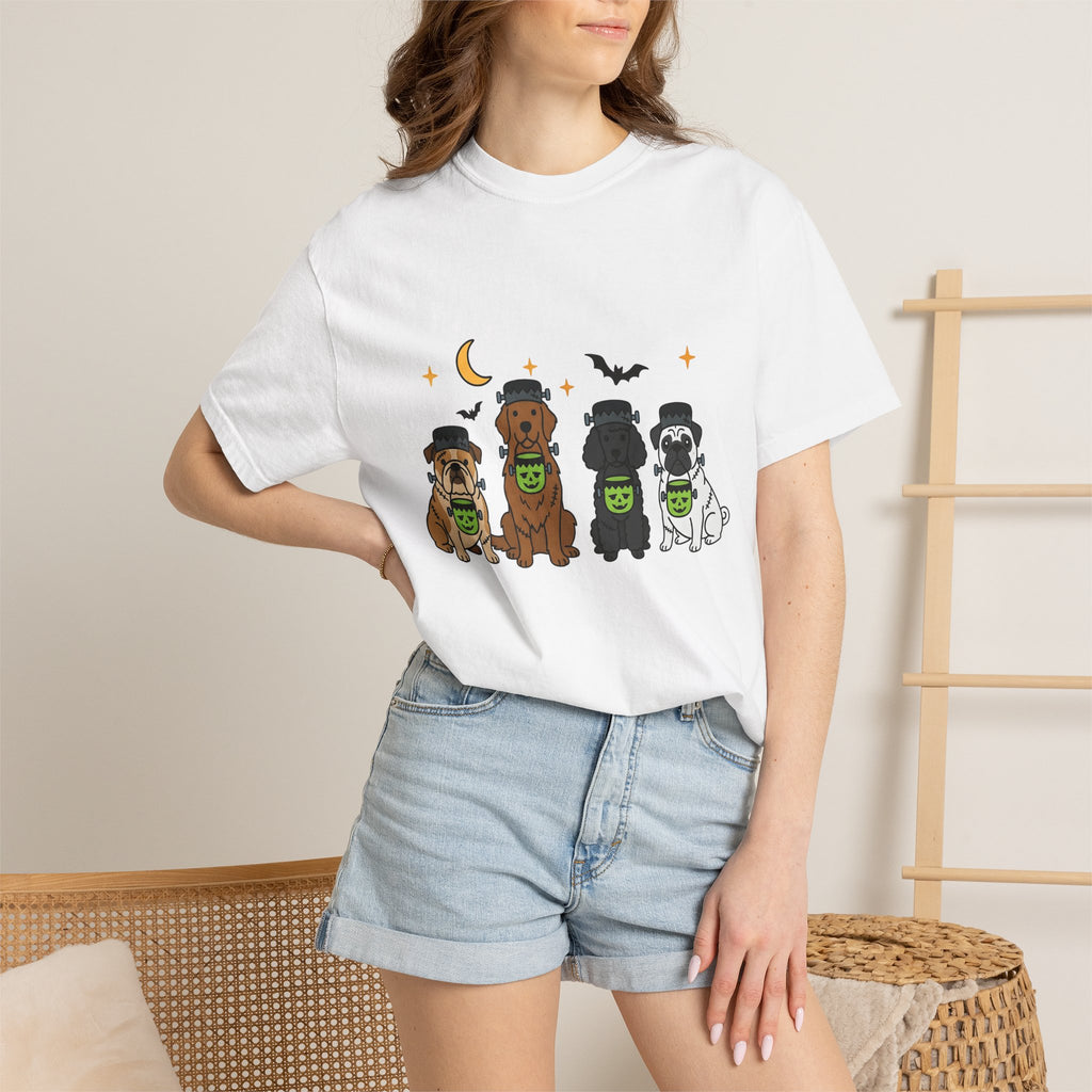 Puppy Group Shirt Halloween Animals Gift Women Anime Tee Puppies T-Shirt Spooky Fan Cartoon Tshirt Creature Graphic Line Art Flying Bat