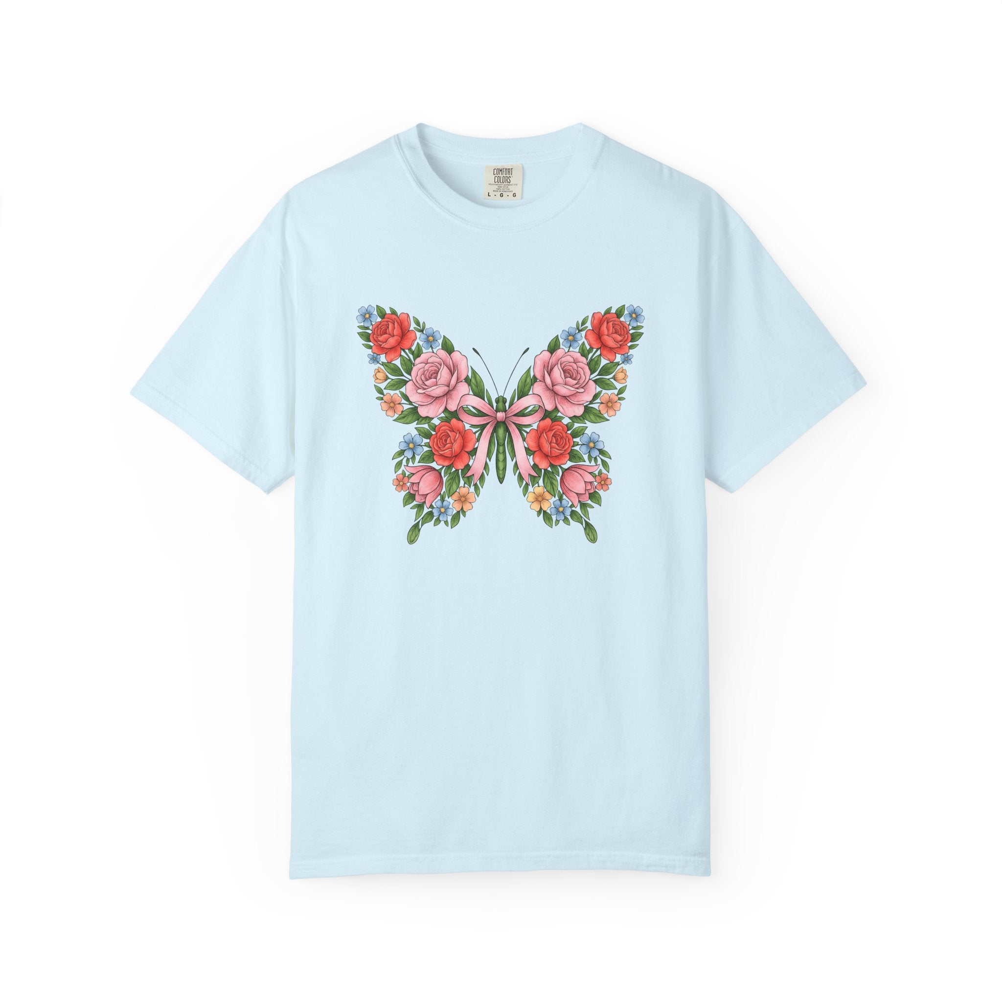 Blossom Butterfly Shirt Easter Nature Gift Women Natural Tee Butterfly T-Shirt Spring Fan Floral Tshirt Organic Graphic Hand Drawn Knot