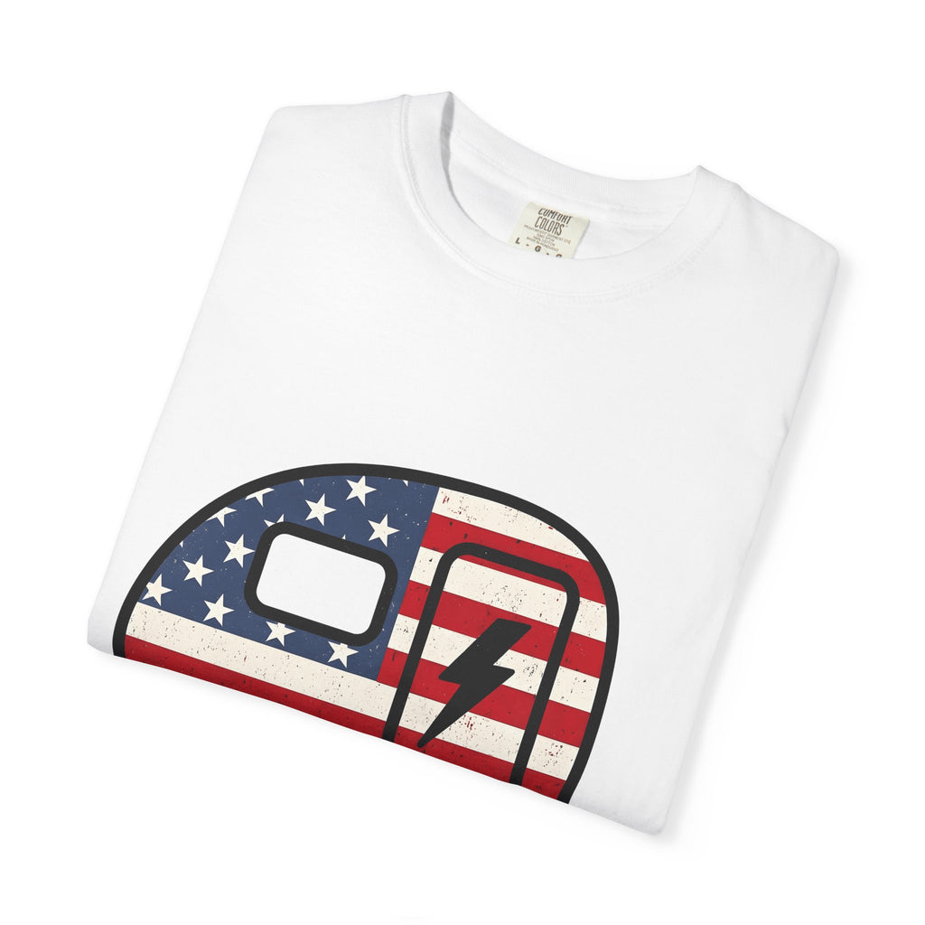 Camper Flag Shirt 4th Of July Camping Gift Women Vintage Tee Flag T-Shirt Patriot Fan Retro Tshirt Outdoor Graphic Distressed Lightning Bolt