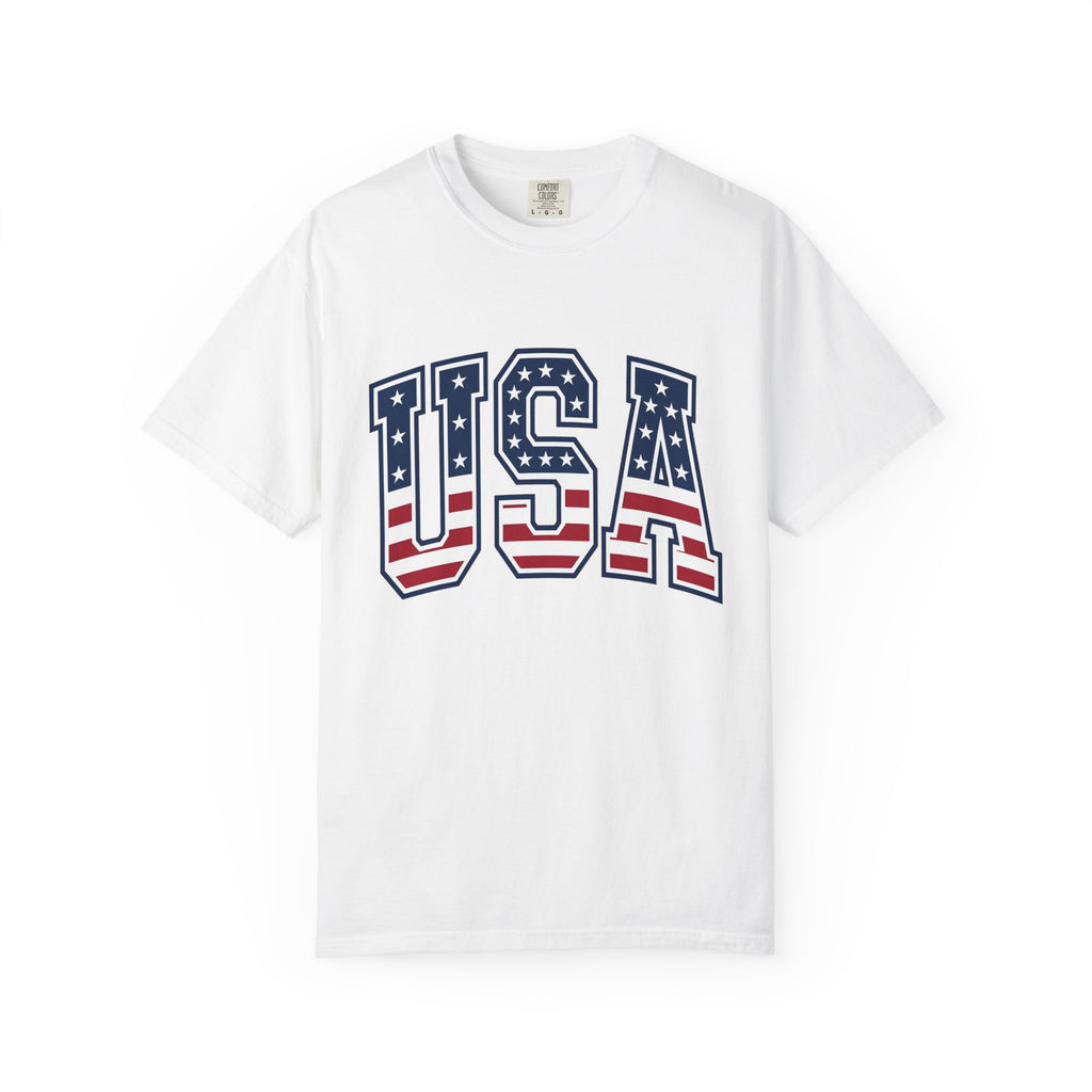 Usa Flag Letters Shirt 4th Of July Patriotic Gift Women Bold Tee American Flag T-Shirt Independence Day Enthusiast Typography Tshirt