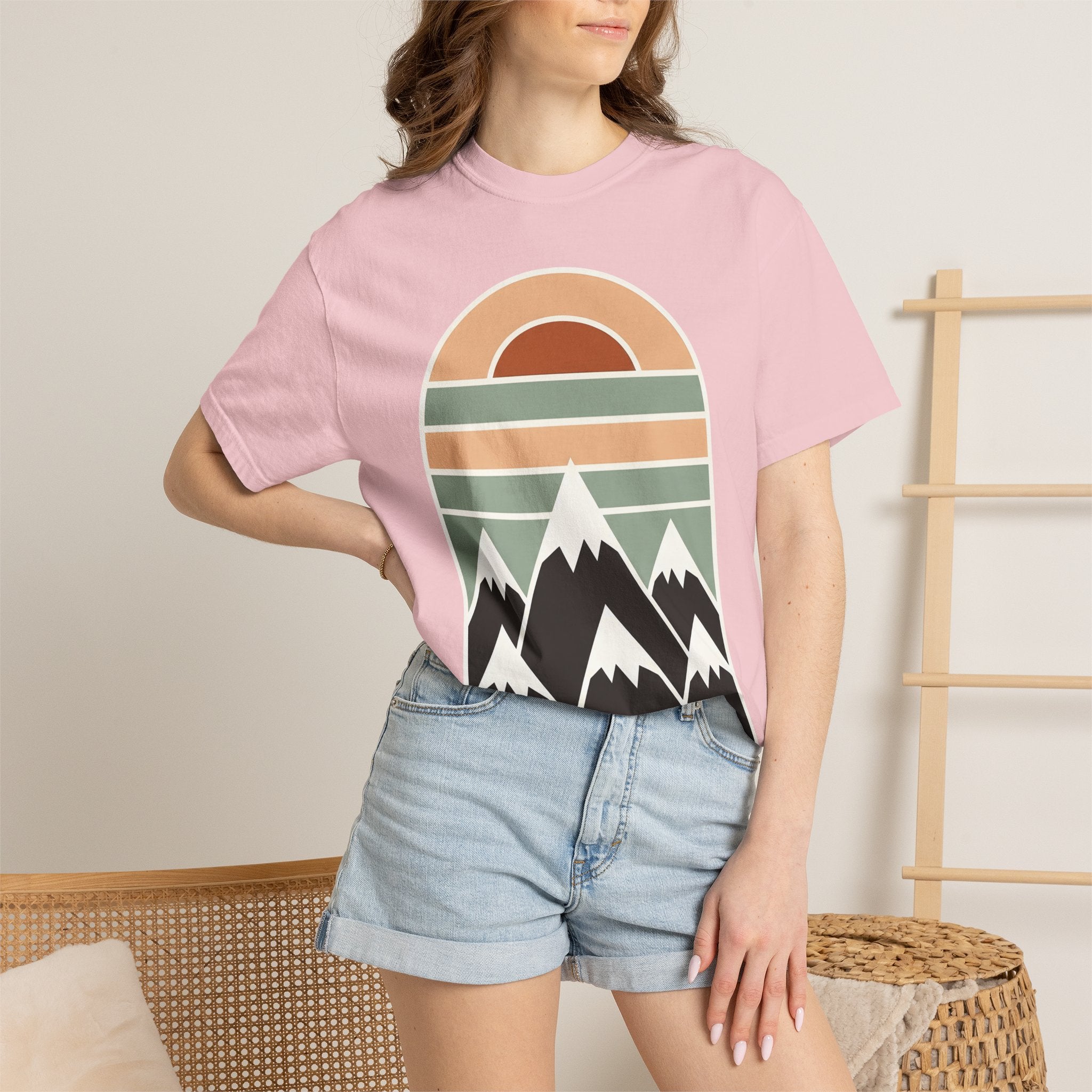 Mountain Twilight Shirt Nature Adventure Gift Women Flat Tee Mountains T-Shirt Outdoors Enthusiast Minimalist Tshirt Exploration Graphic