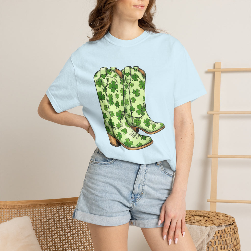 Leather Boots Shirt St Patrick's Day Rodeo Gift Women Cartoon Tee Boot T-Shirt Shamrock Fan Comic Tshirt Cowboy Graphic Hand Drawn Lucky