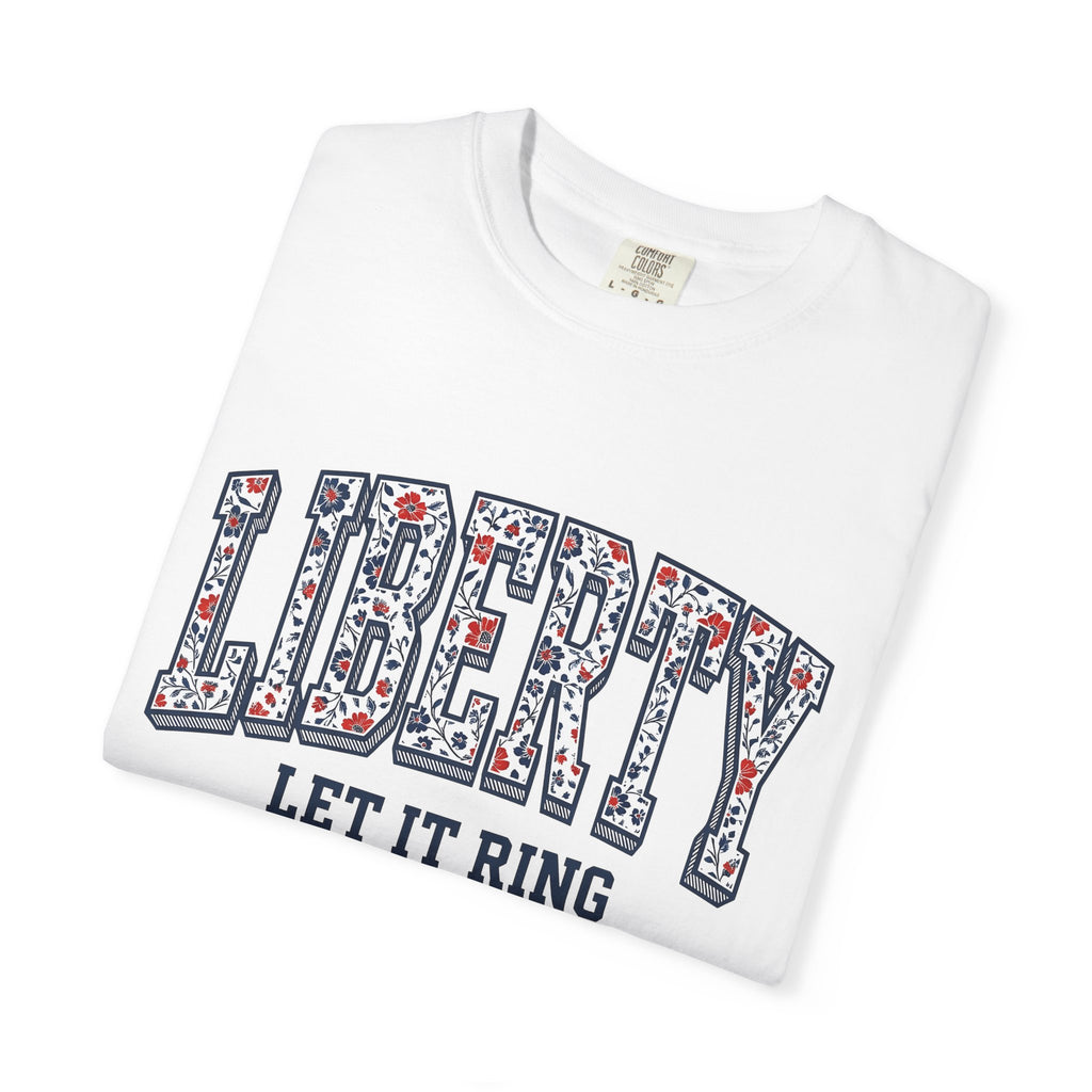 Floral Liberty Bell Shirt America Holiday Gift Women Patriotic Tee Liberty Bell T-Shirt American Fan Patriotic Tshirt Holiday Graphic