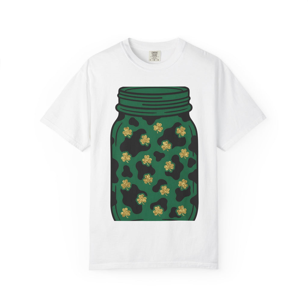 Shamrock Jar Shirt St Patricks Day Luck Gift Women Glitter Tee Mason Jar T-Shirt St Patricks Fan Sparkly Tshirt Fortune Graphic Retro Clover