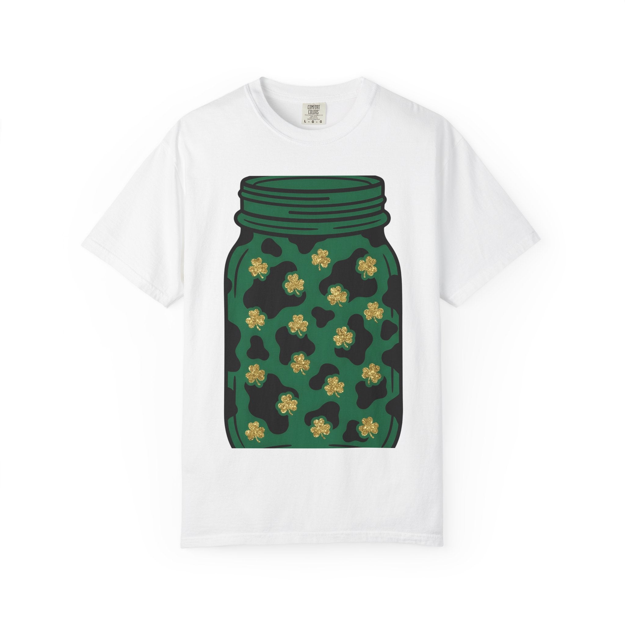 Shamrock Jar Shirt St Patricks Day Luck Gift Women Glitter Tee Mason Jar T-Shirt St Patricks Fan Sparkly Tshirt Fortune Graphic Retro Clover