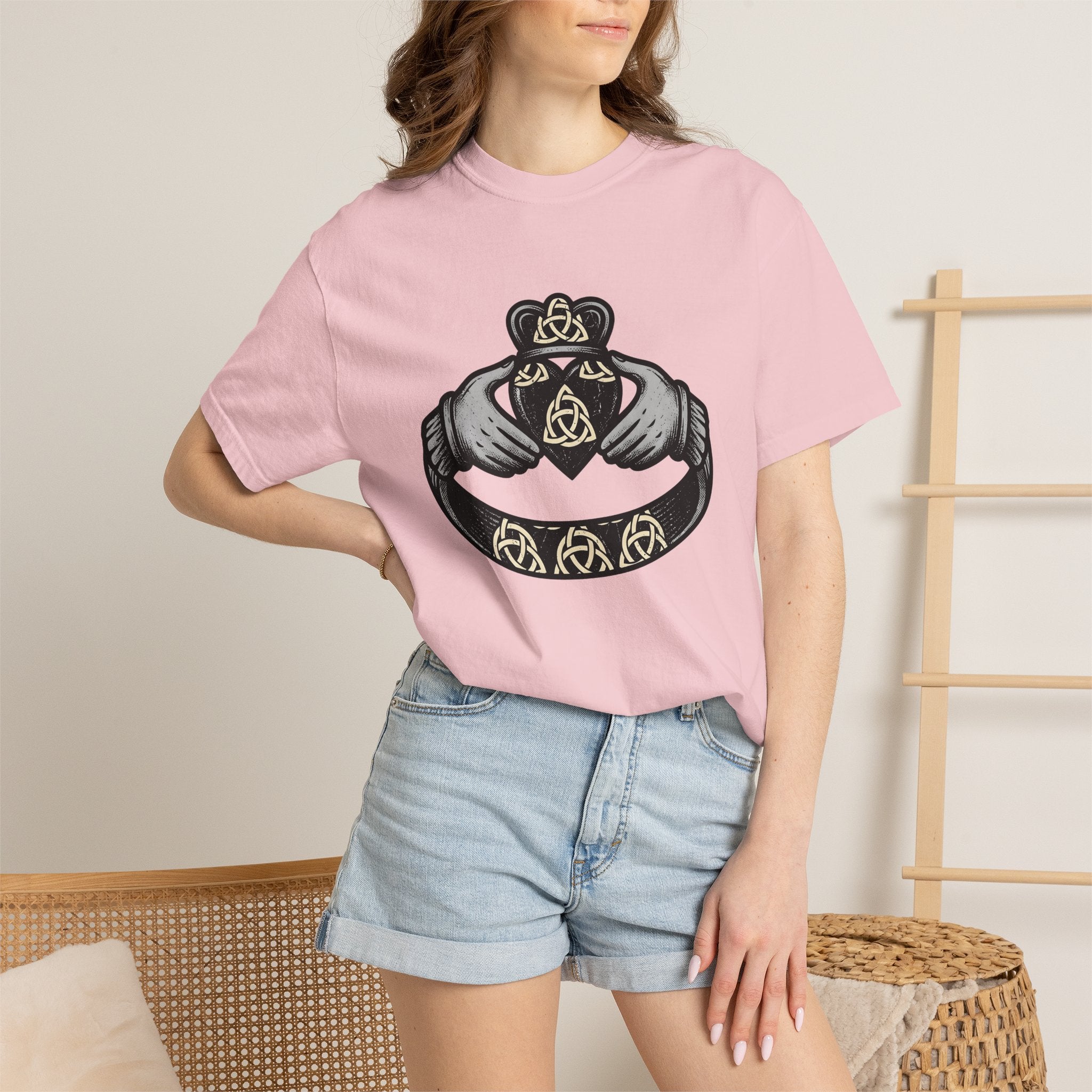 Claddagh Accessory Shirt St Patrick's Day Heritage Gift Women Sketch Tee Claddagh T-Shirt St Patrick's Day Enthusiast Drawing Illustration