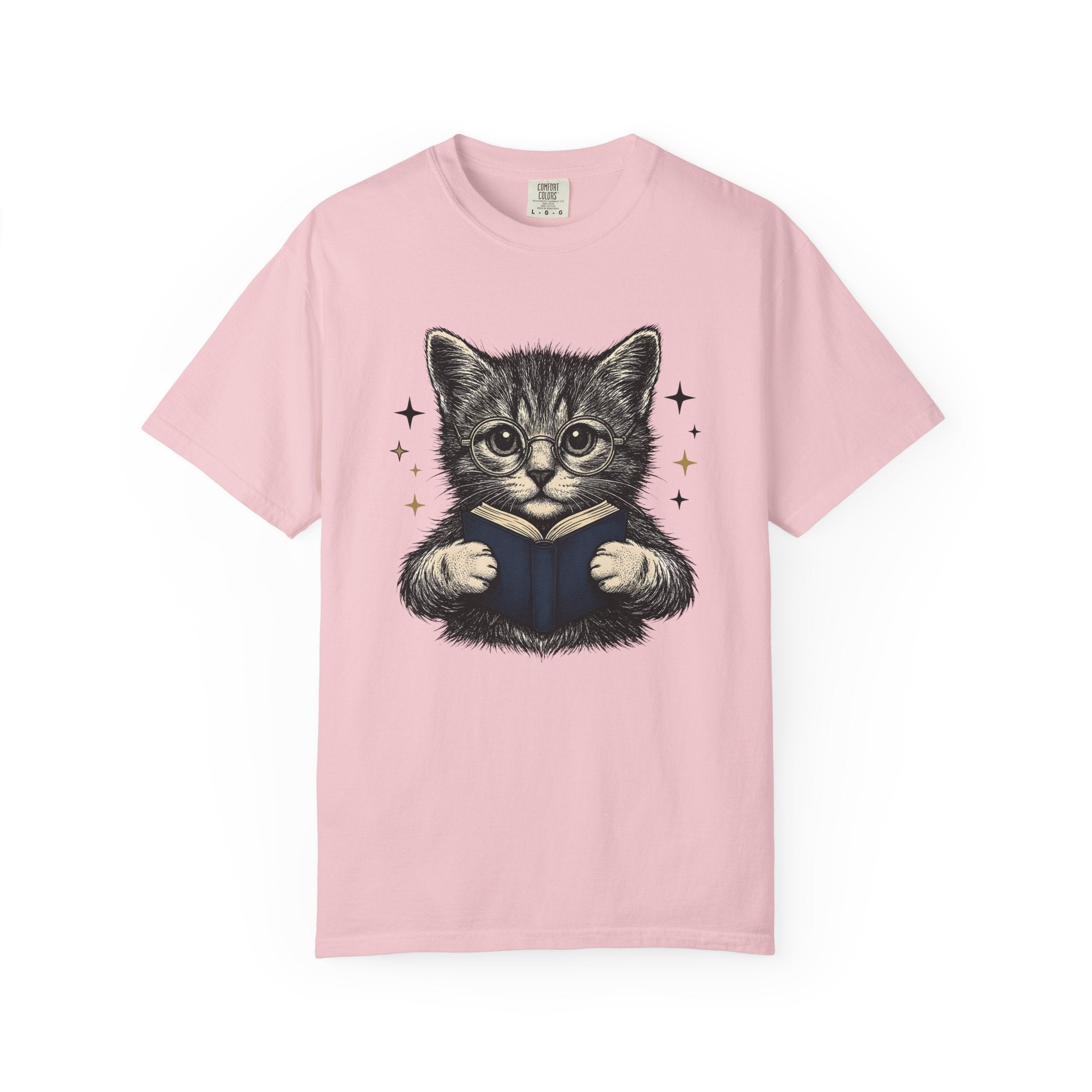 Cat Reading Shirt Cat Novels Gift Women Cartoon Tee Kitten T-Shirt Feline Fan Comic Tshirt Book Graphic Antique Reading Glasses Tshirt