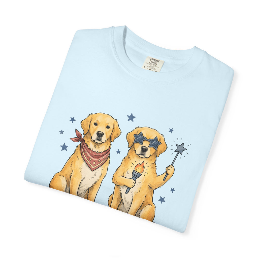 Retriever Dogs Shirt 4th Of July Animals Gift Women Animated Tee Retriever T-Shirt Patriot Fan Cartoon Tshirt Creature Graphic Doodle Star