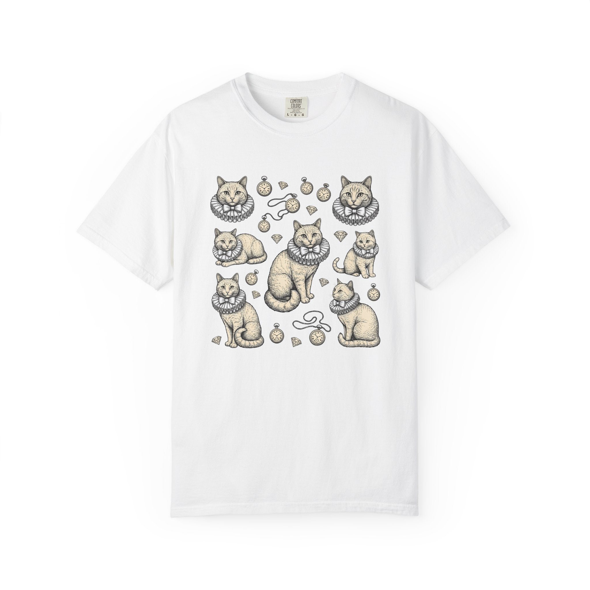 Noble Cat Shirt Cat Wildlife Gift Women Rustic Tee Kitty T-Shirt Cat Fan Feline Tshirt Animal Graphic Outline Pocket Timepiece Tshirt