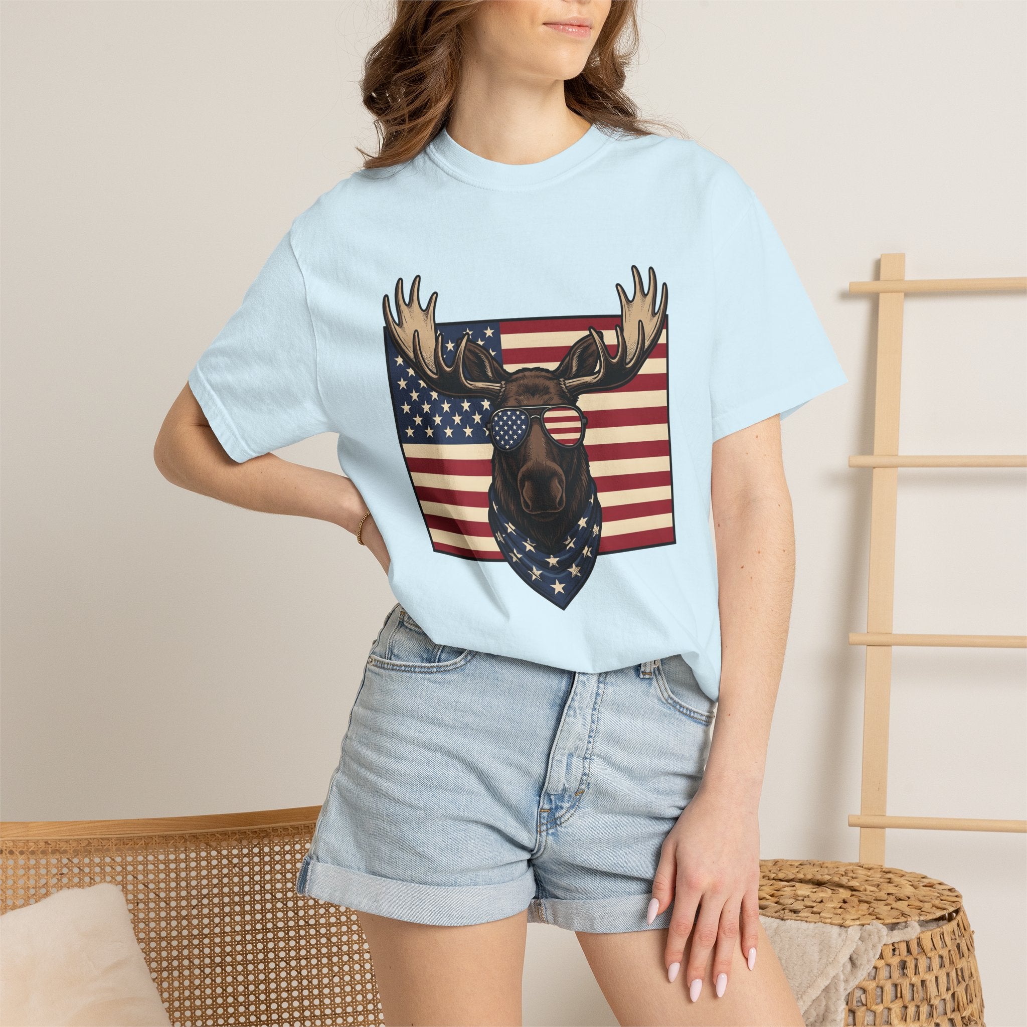 Elk Patriotic Shirt America Wildlife Gift Women Retro Tee Wapiti T-Shirt Patriot Fan Vintage Tshirt Fauna Graphic Sketch Shades Tshirt