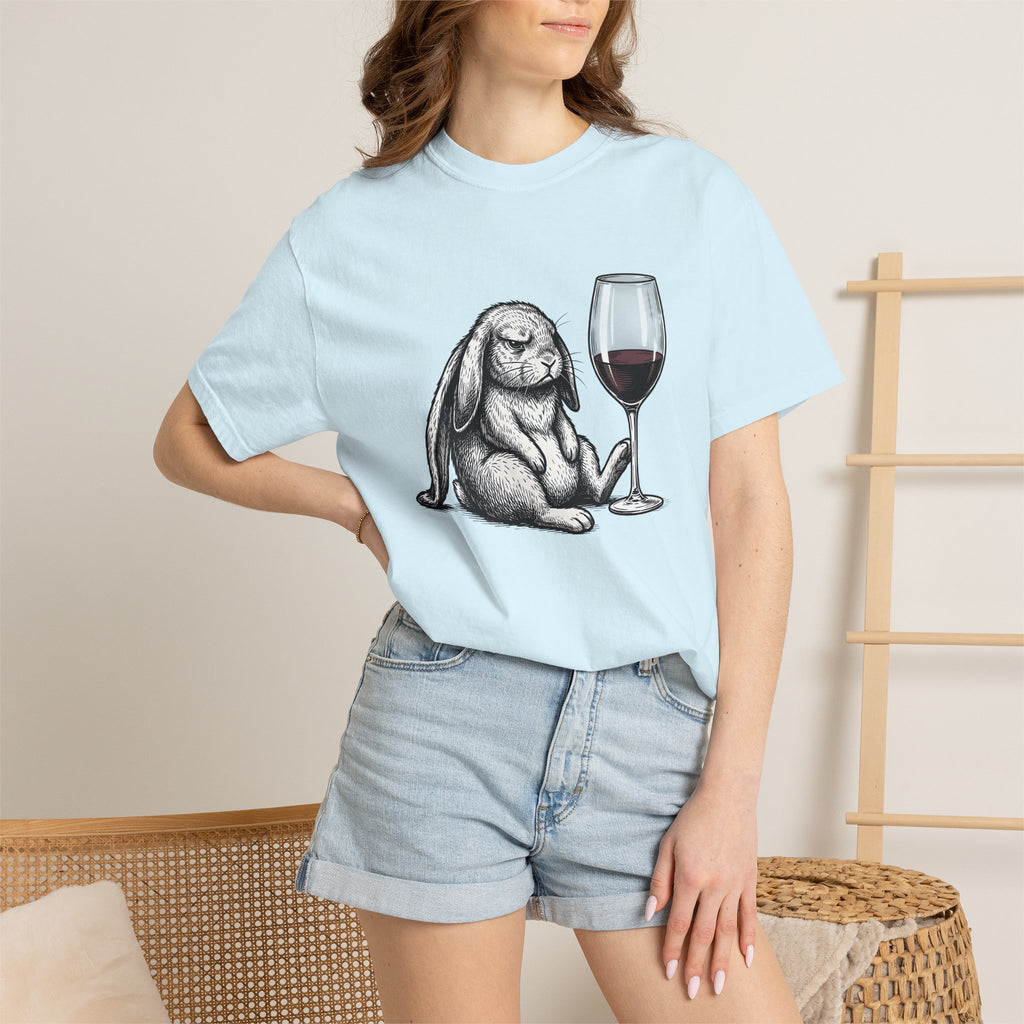 Hare Wine Shirt Funny Critter Gift Women Illustration Tee Wine T-Shirt Humor Fan Vintage Tshirt Animal Graphic Hand Drawn Glassware Tshirt
