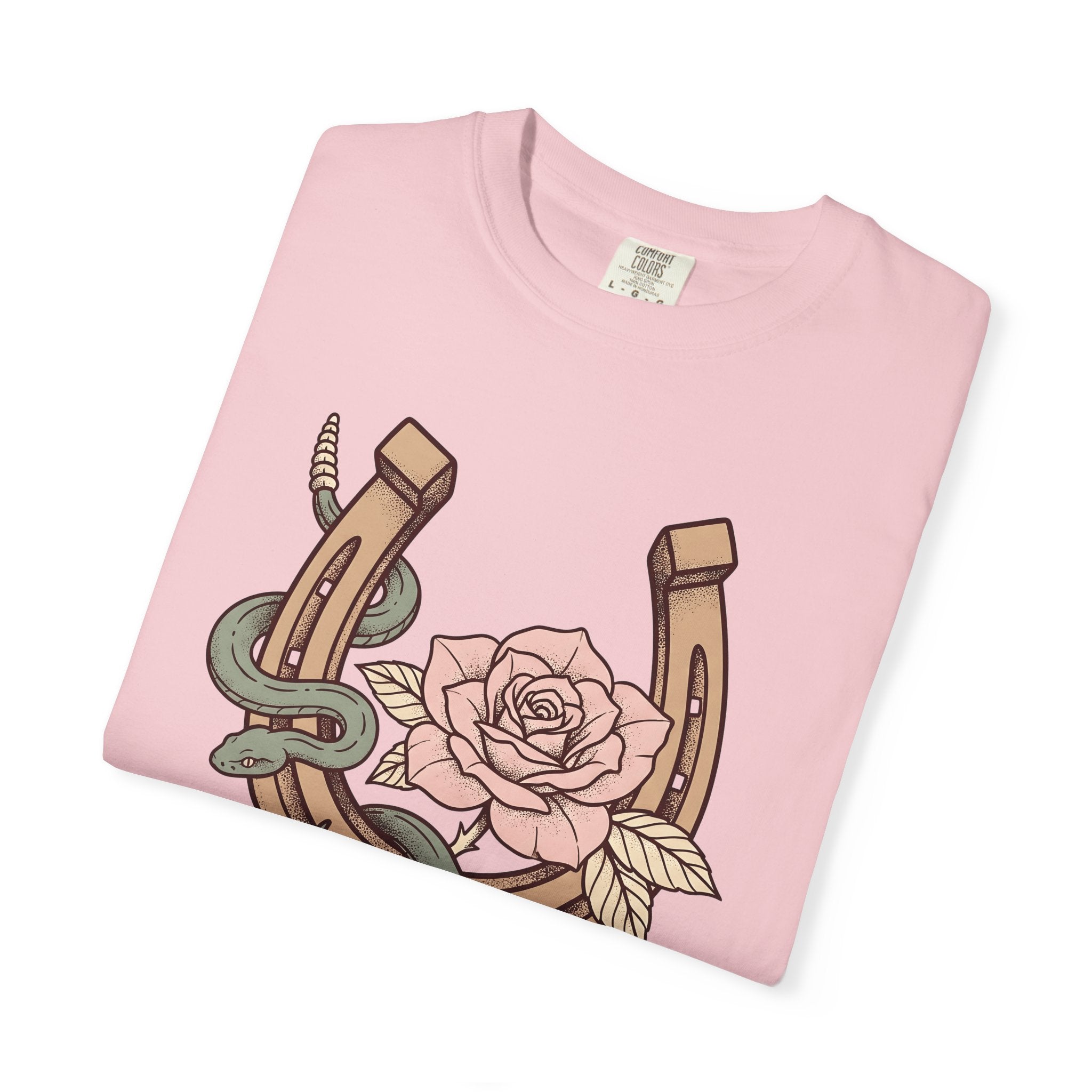 Horseshoe Serpent Blossom Shirt Cowgirl Country Gift Women Line Art Tee Blossom T-Shirt Rodeo Fan Outlined Tshirt Rustic Graphic Sketch