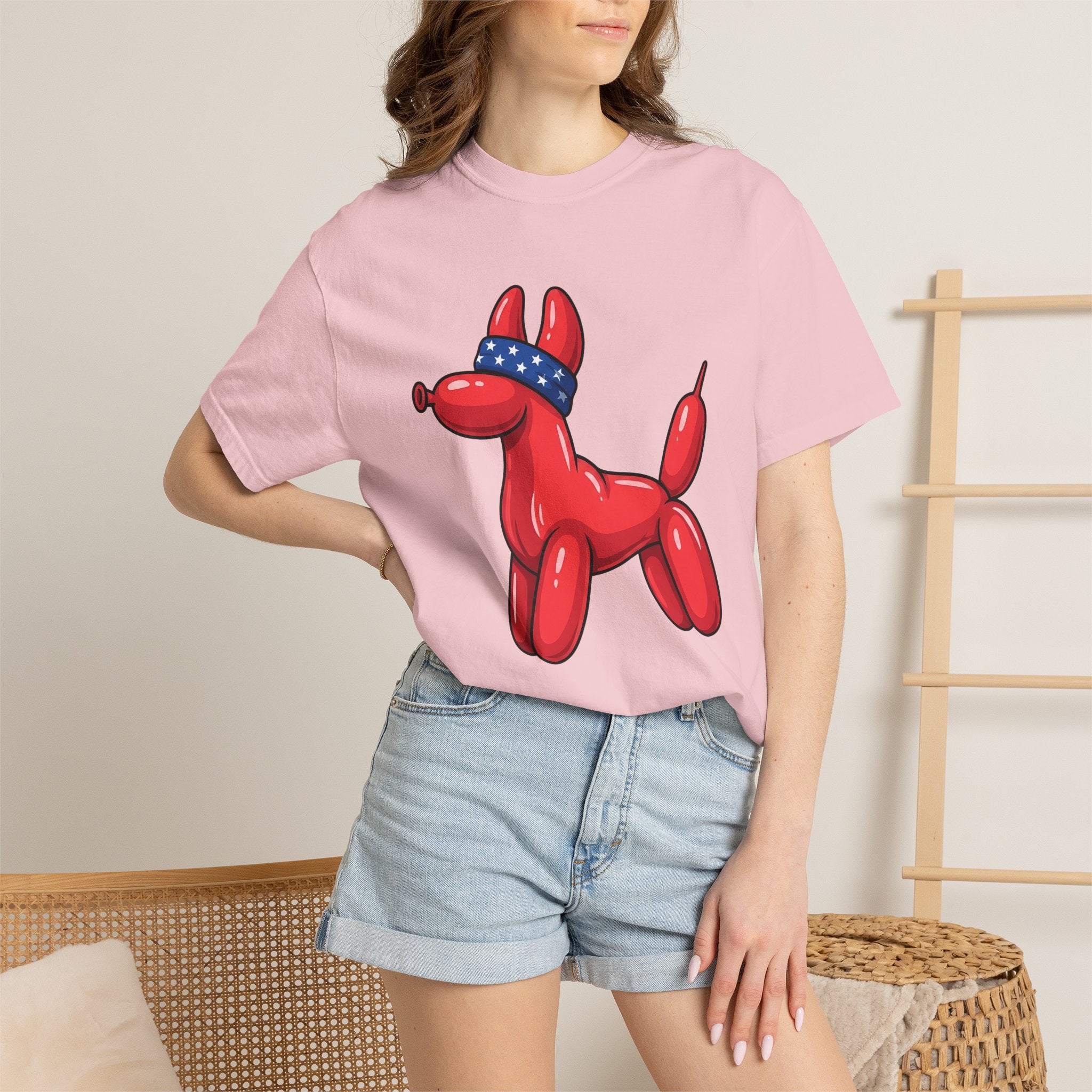 Balloon Pet Shirt Dog Patriotic Gift Women Graphic Tee Balloon Animal T-Shirt Dog Fan Retro Tshirt Star Graphic Mid Century Neckerchief