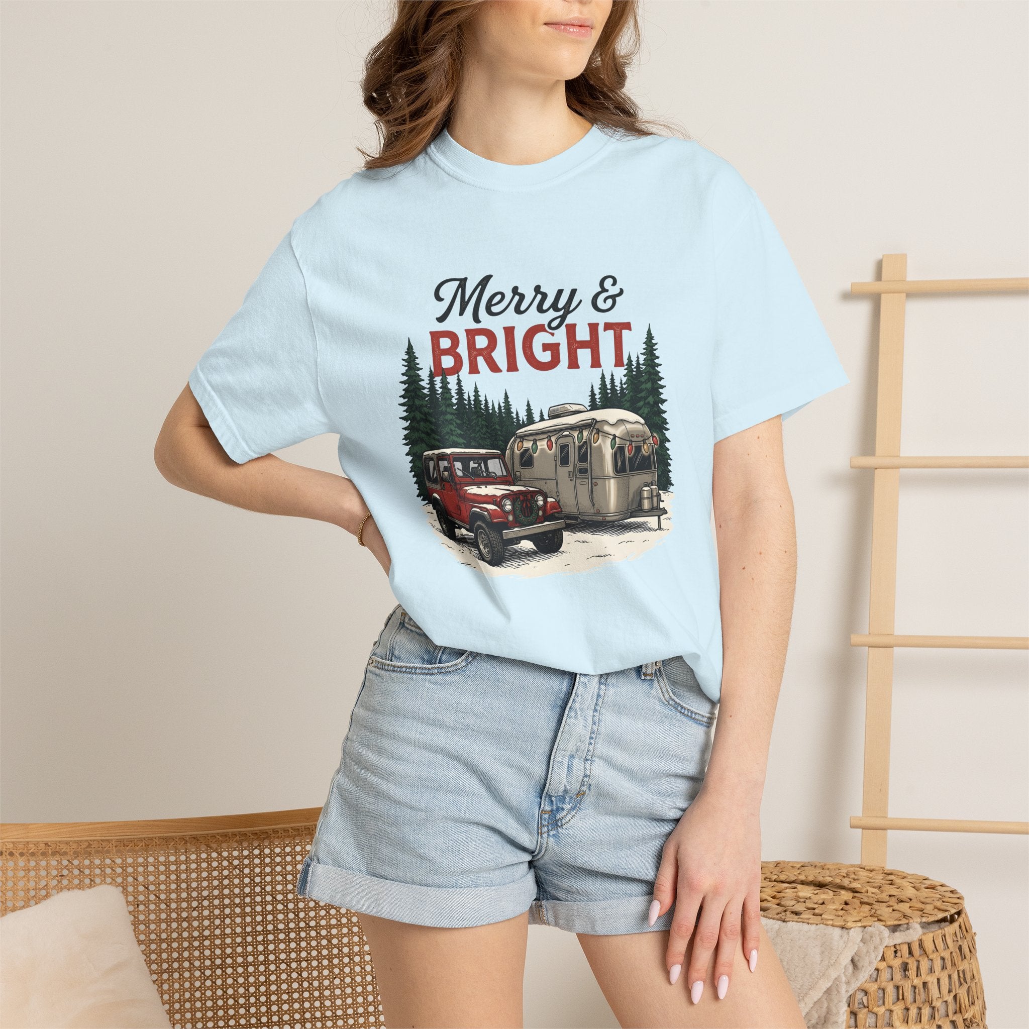 Camper Van Shirt Christmas Camping Gift Women Vintage Tee Motorhome T-Shirt Holiday Fan Retro Tshirt Outdoor Graphic Hand Drawn Christmas