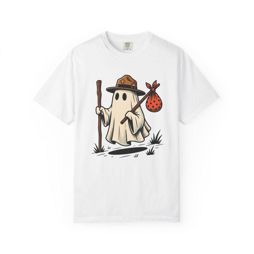 Ghost Camper Shirt Funny Halloween Gift Women Cartoon Tee Campervan T-Shirt Humor Fan Comic Tshirt Spooky Graphic Vintage Scout Hat Tshirt