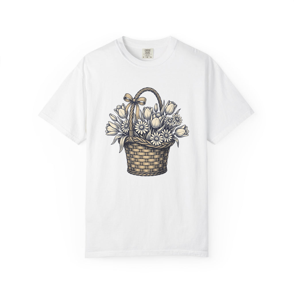 Spring Flowers Shirt Easter Arrangement Gift Women Cartoon Tee Florals T-Shirt Easter Fan Comic Tshirt Bouquet Graphic Illustration Bowtie